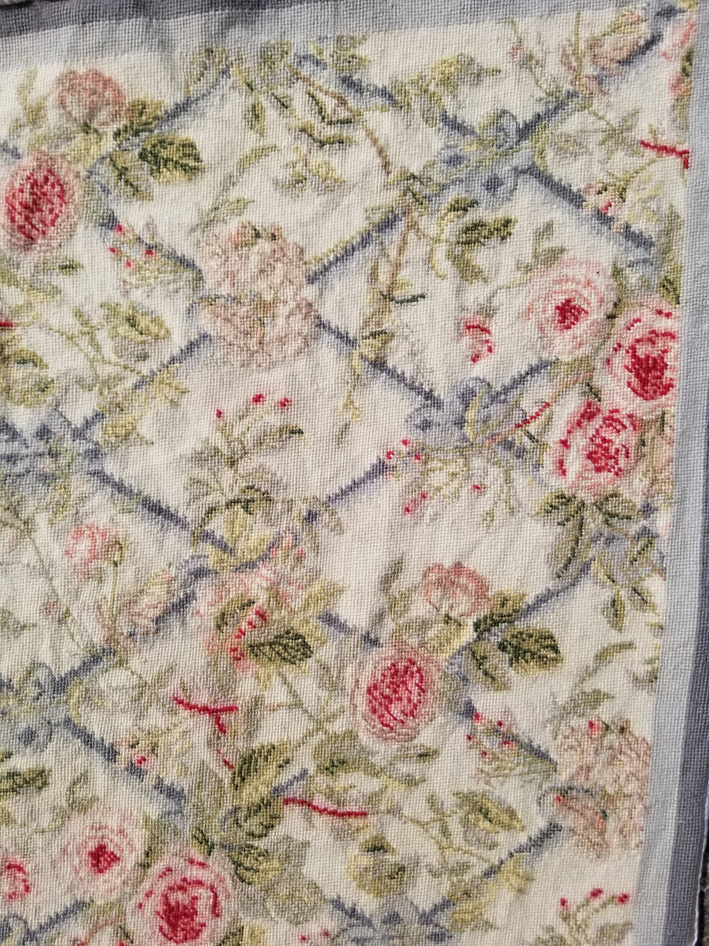 Vintage French Needlepoint Floral Wool Rug 139x81cm