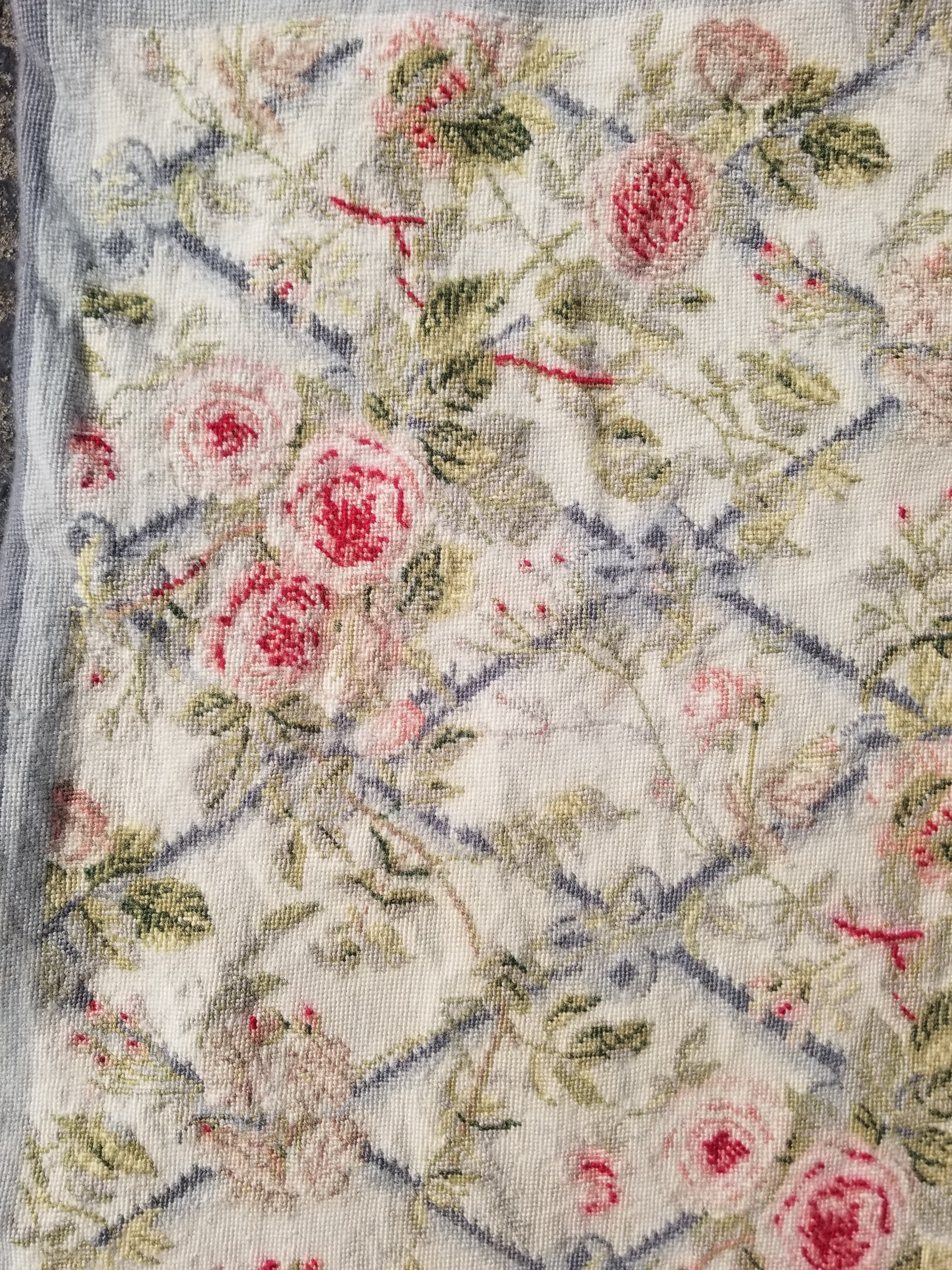 Vintage French Needlepoint Floral Wool Rug 139x81cm