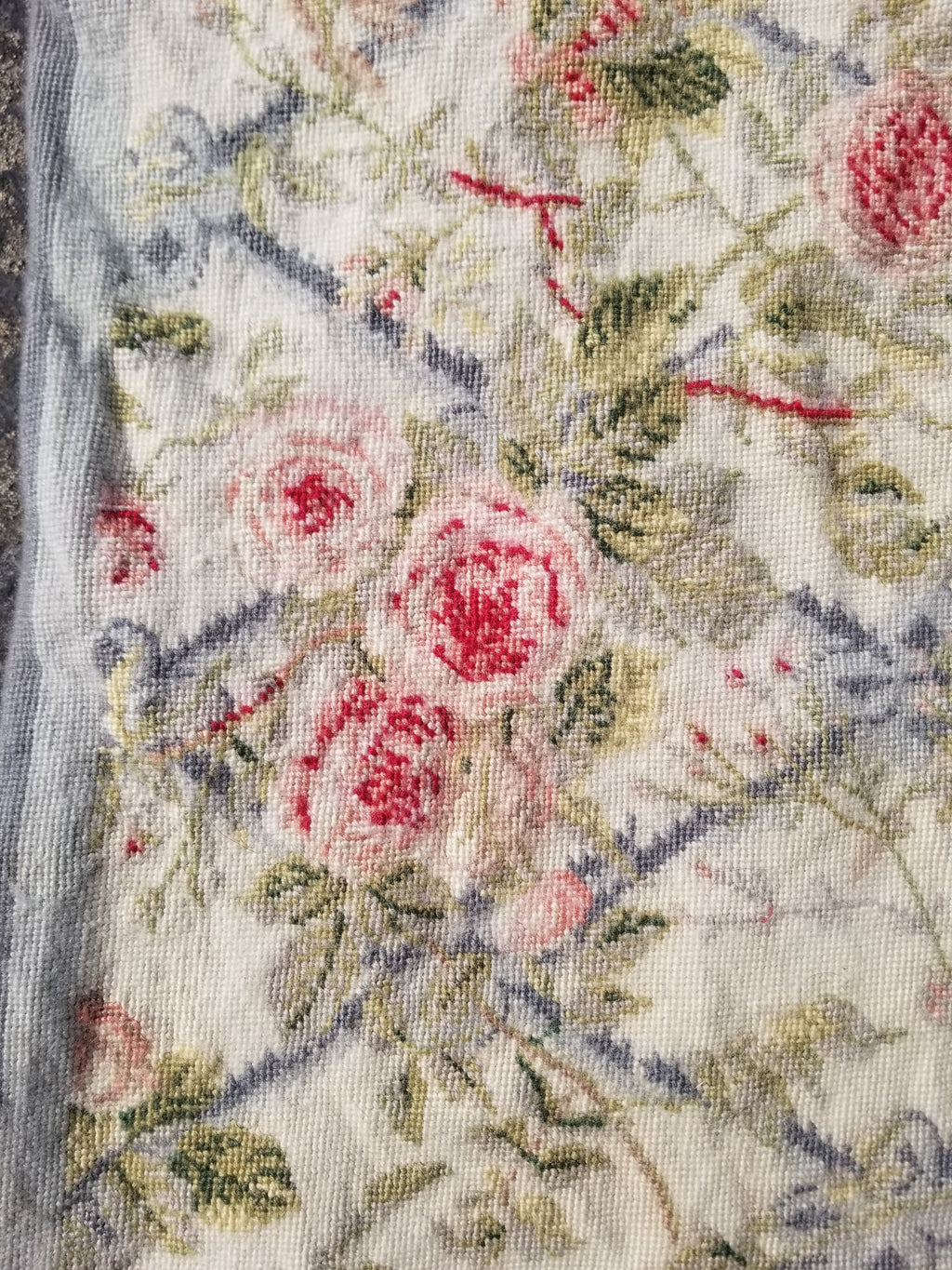 Vintage French Needlepoint Floral Wool Rug 139x81cm