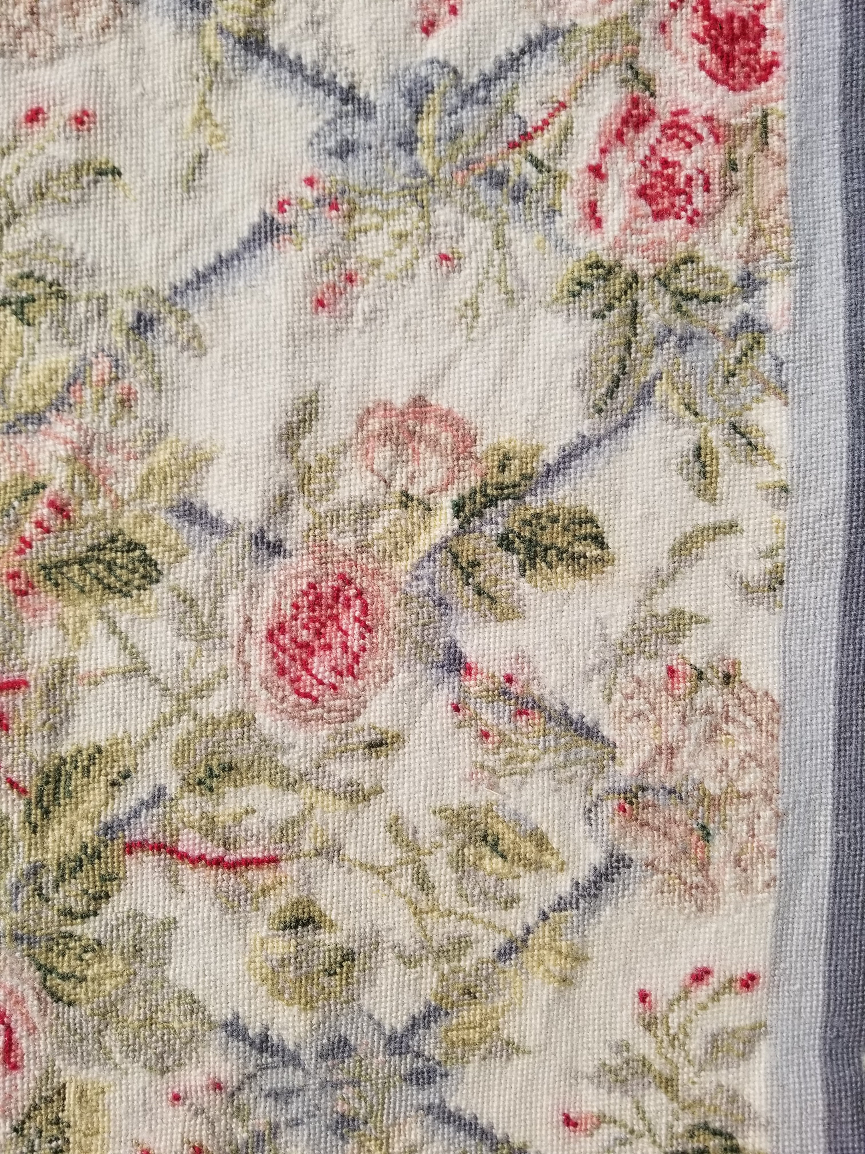 Vintage French Needlepoint Floral Wool Rug 139x81cm