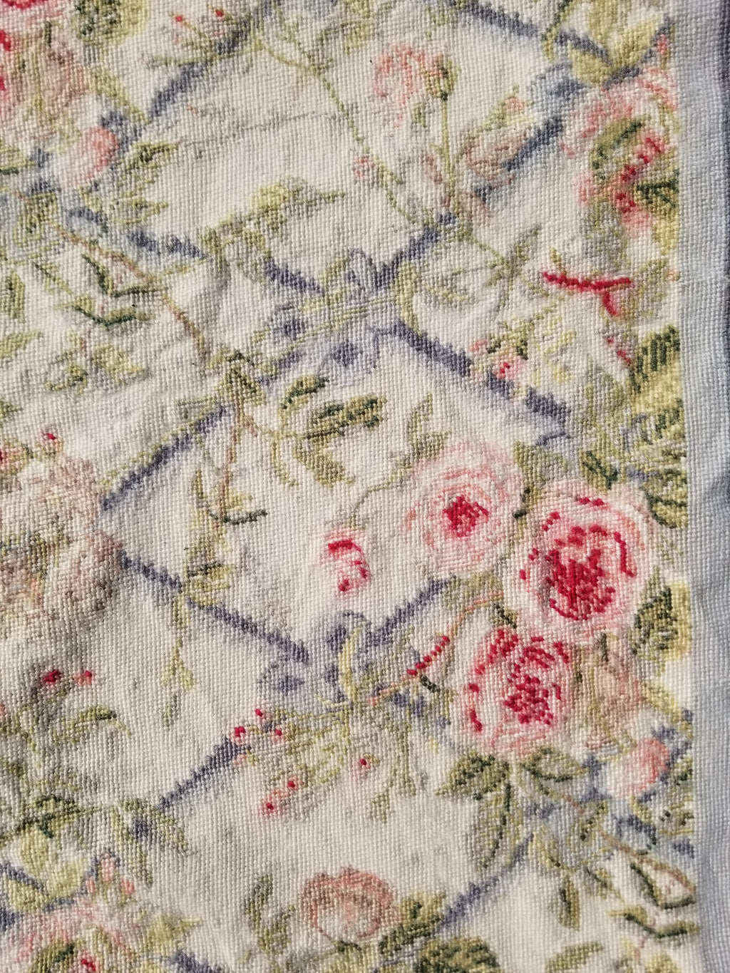 Vintage French Needlepoint Floral Wool Rug 139x81cm