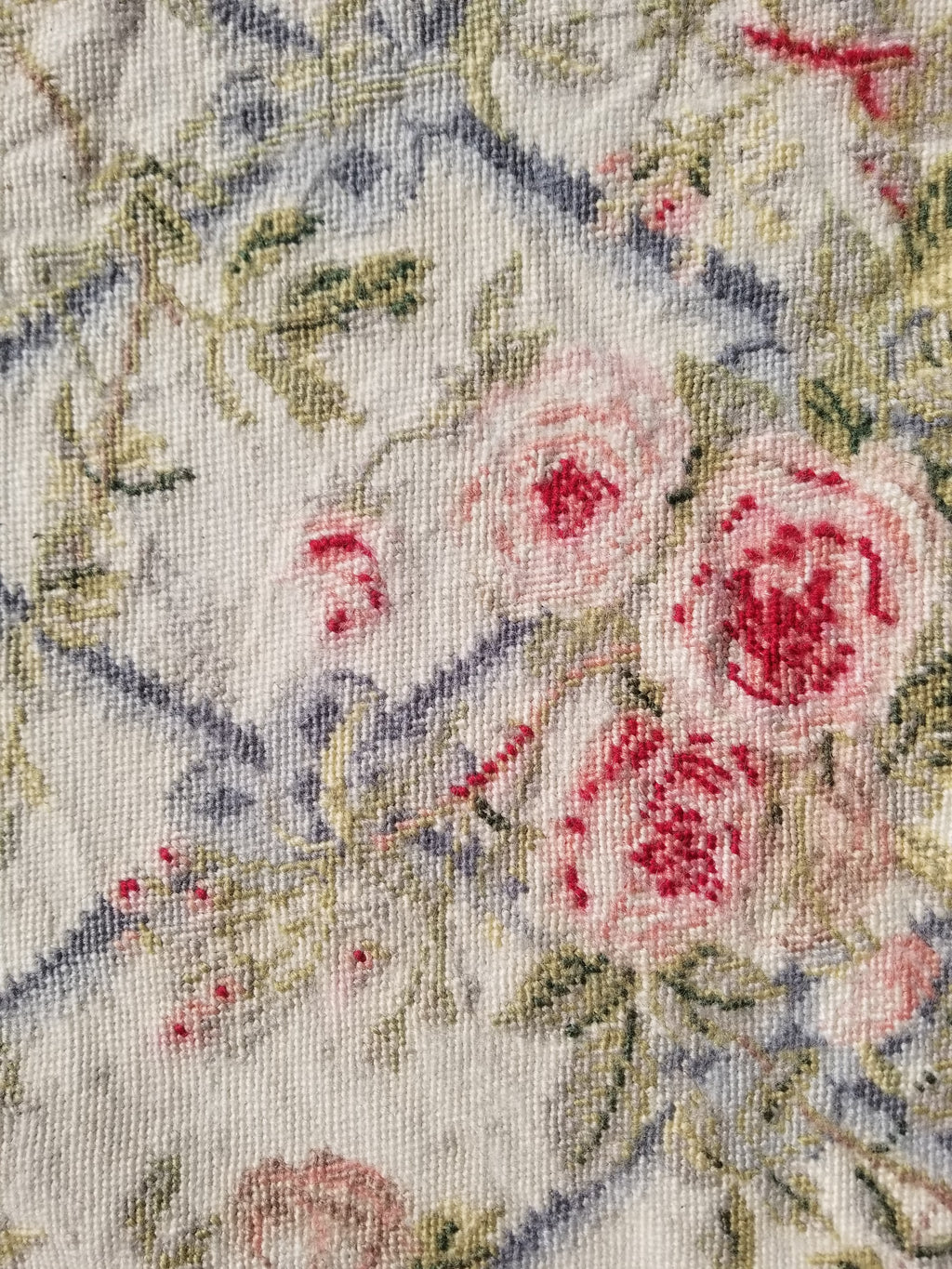 Vintage French Needlepoint Floral Wool Rug 139x81cm