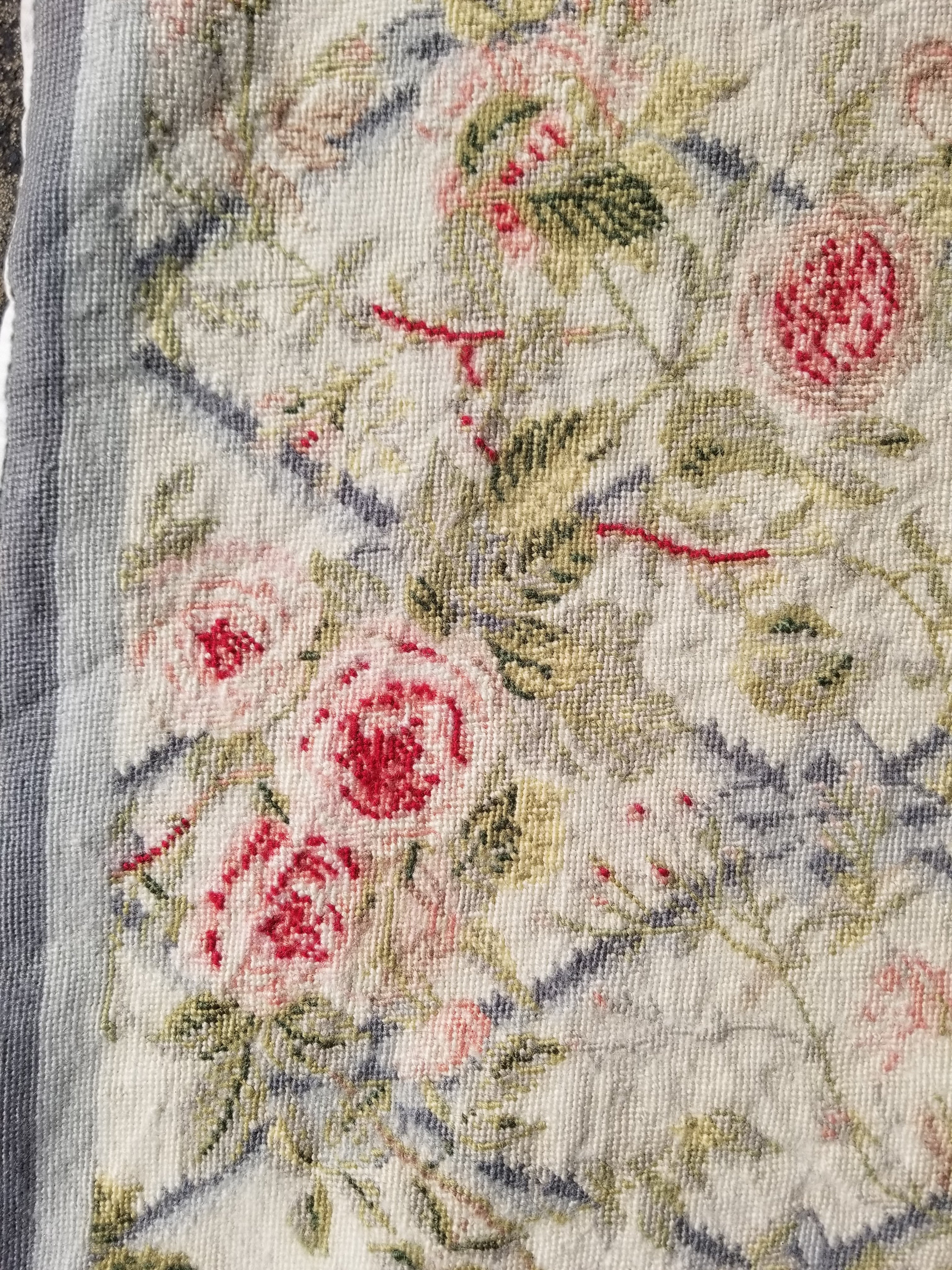 Vintage French Needlepoint Floral Wool Rug 139x81cm