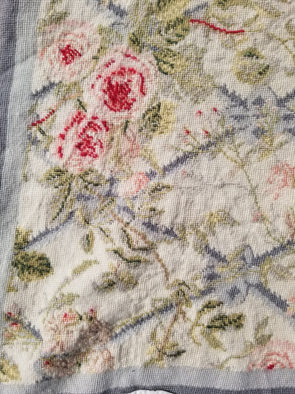 Vintage French Needlepoint Floral Wool Rug 139x81cm