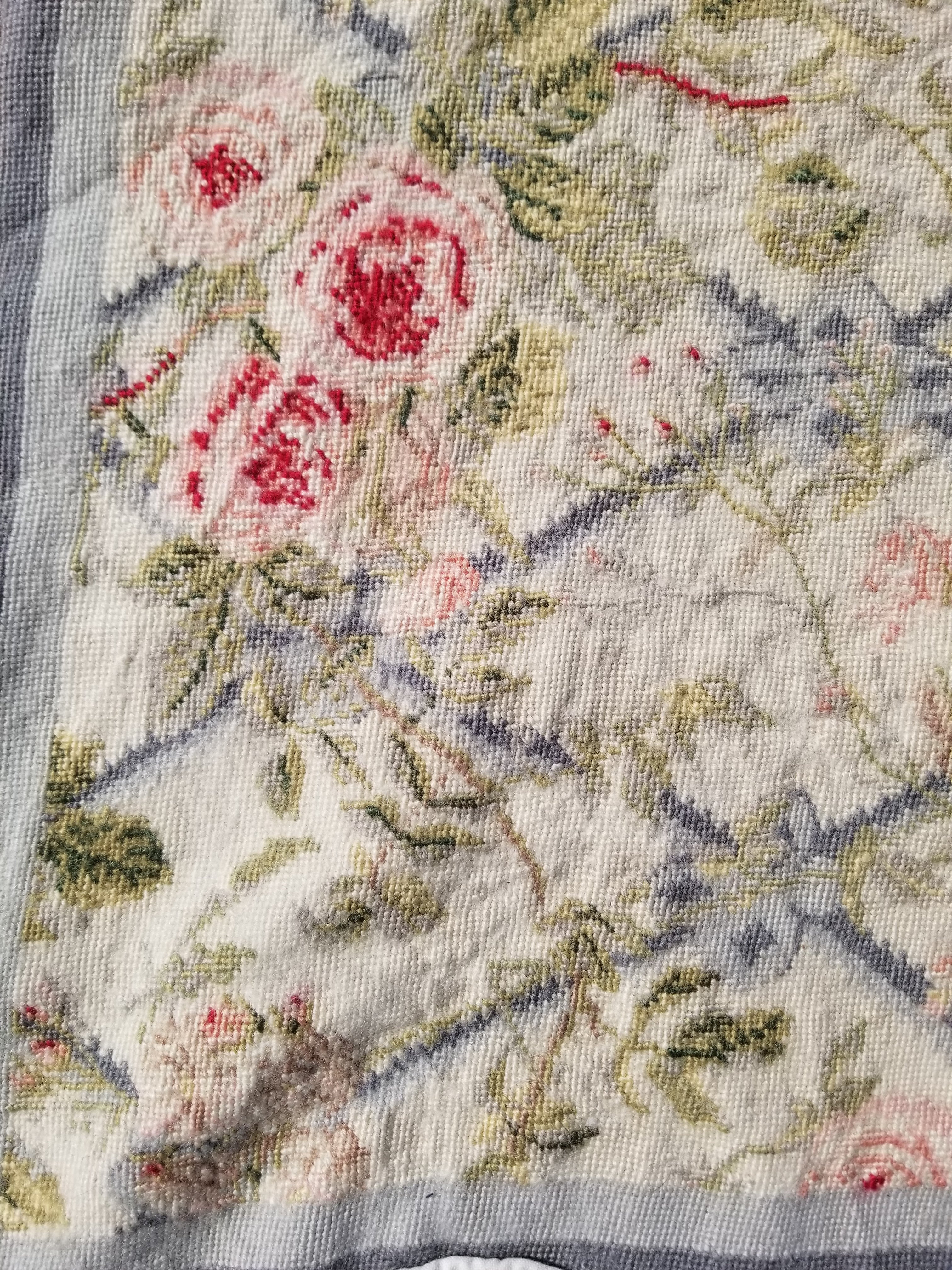 Vintage French Needlepoint Floral Wool Rug 139x81cm