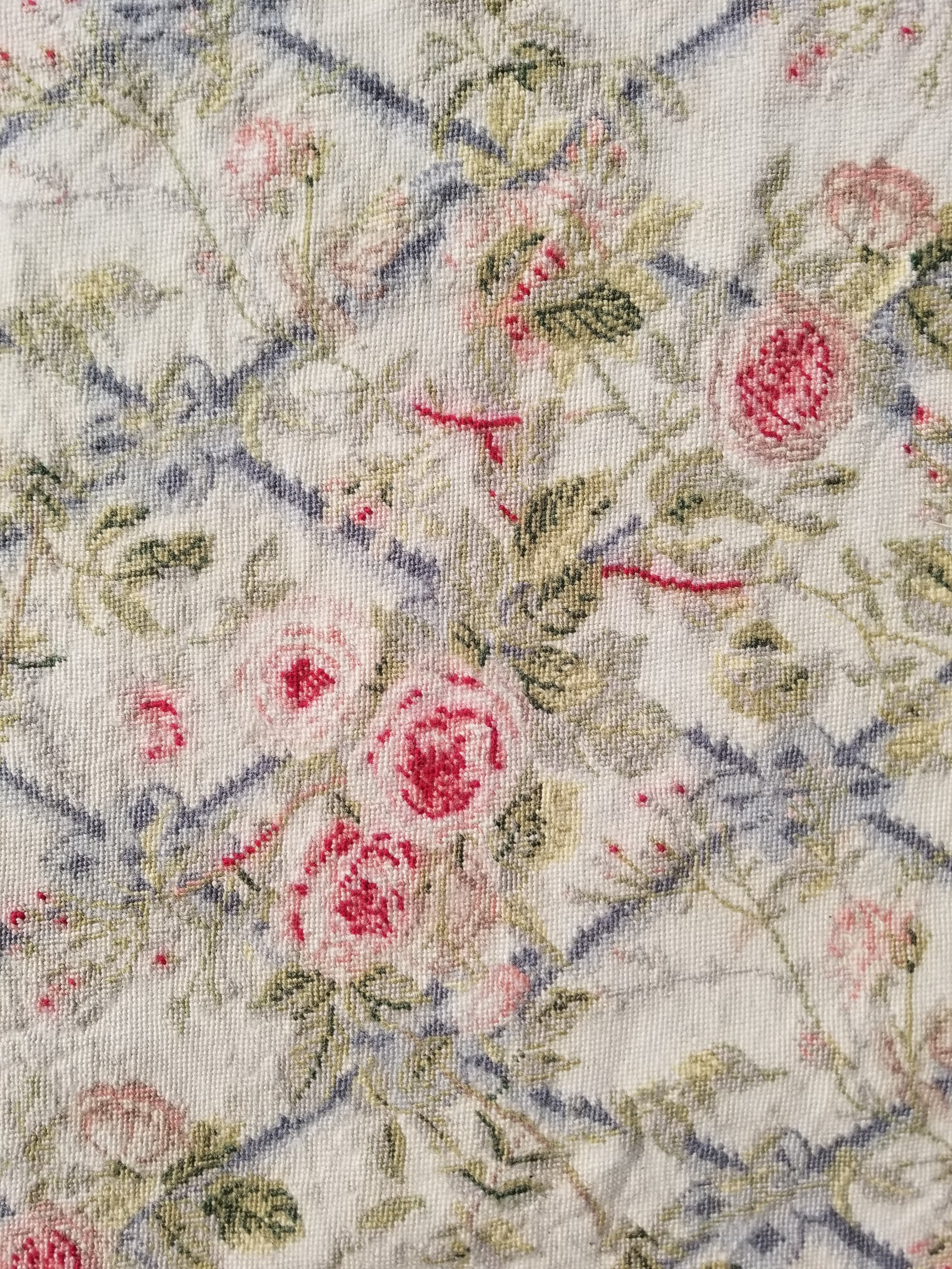 Vintage French Needlepoint Floral Wool Rug 139x81cm