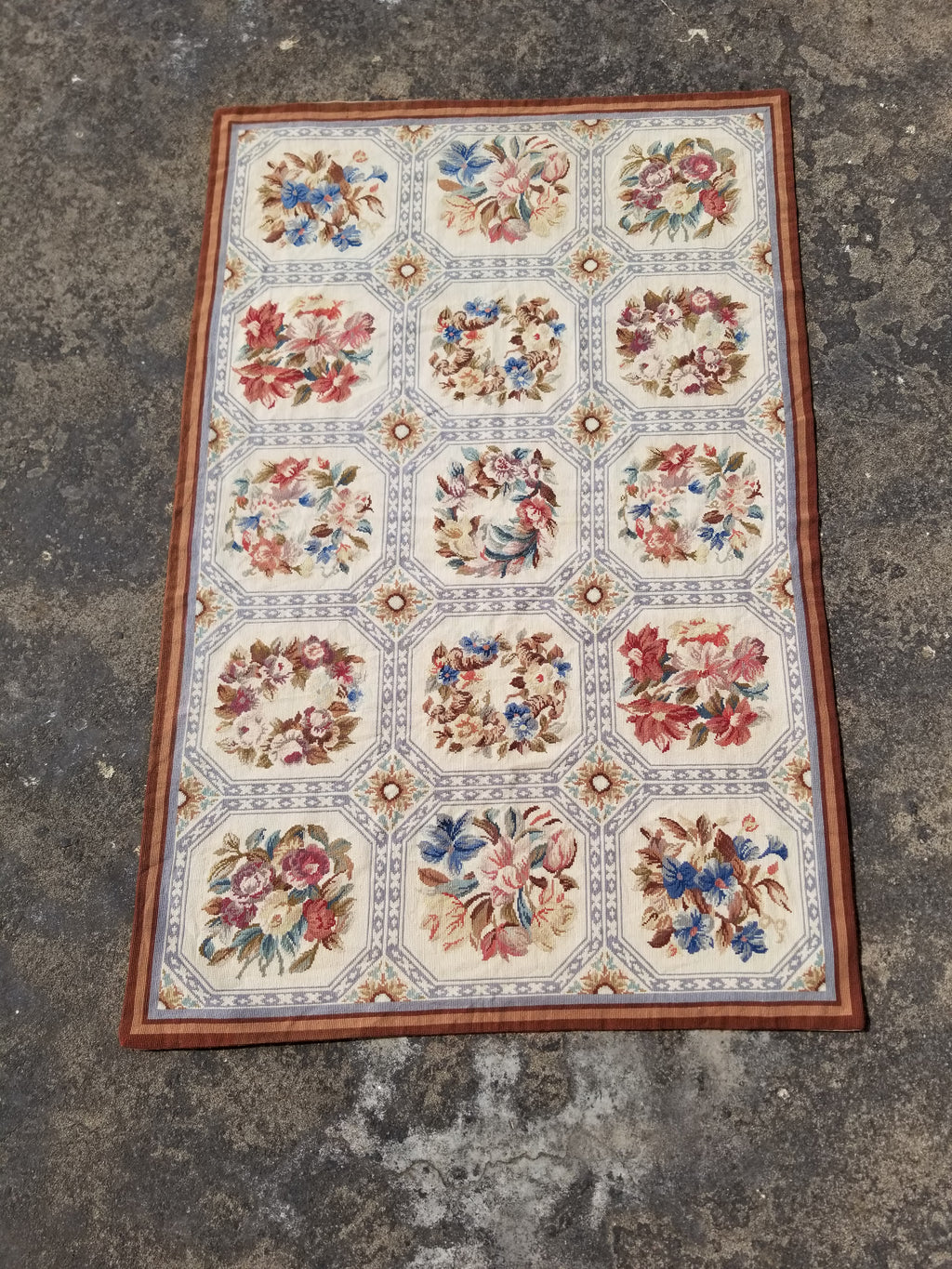 Vintage French Needlepoint Floral Wool Rug 172x114cm