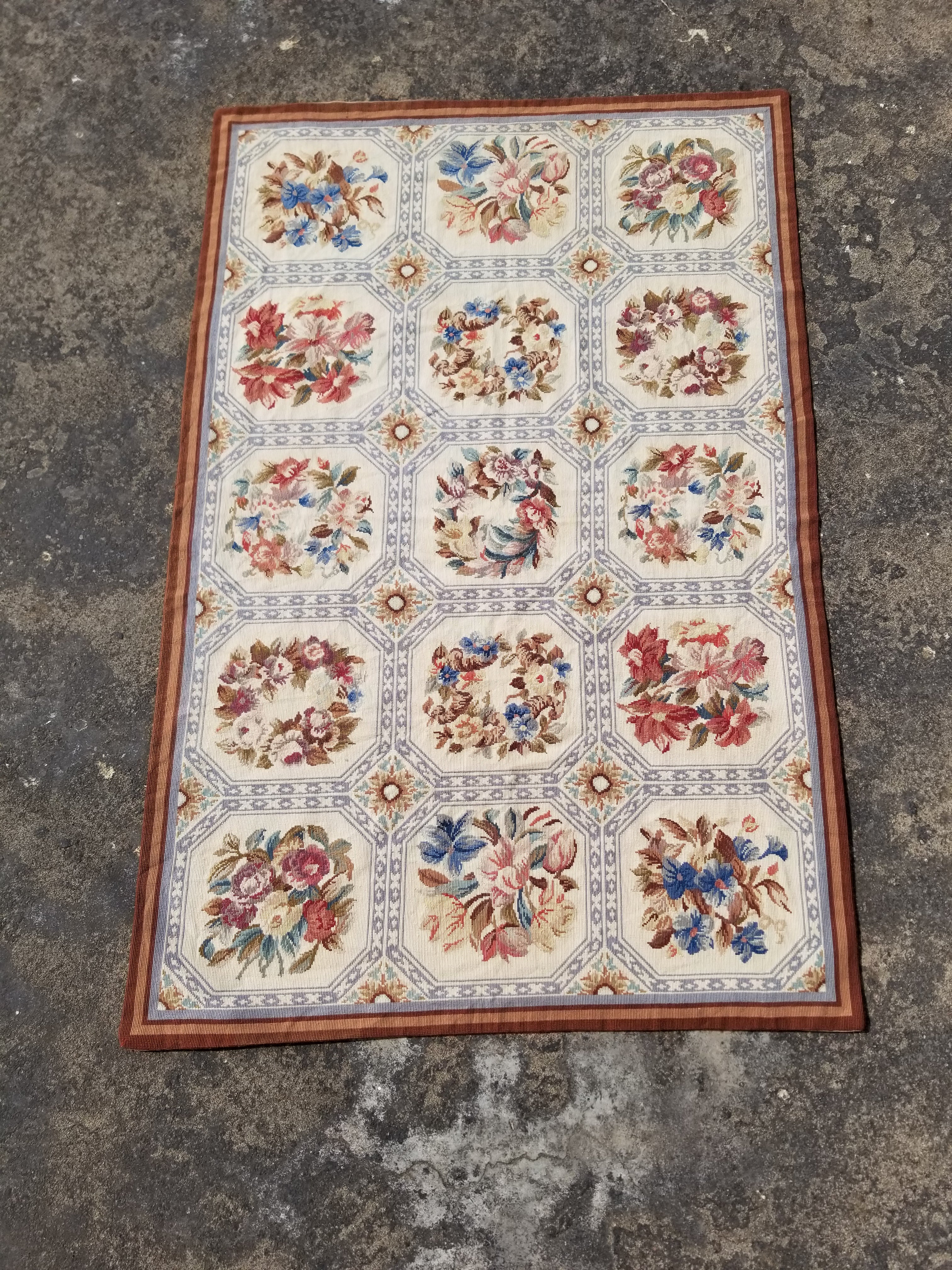 Vintage French Needlepoint Floral Wool Rug 172x114cm
