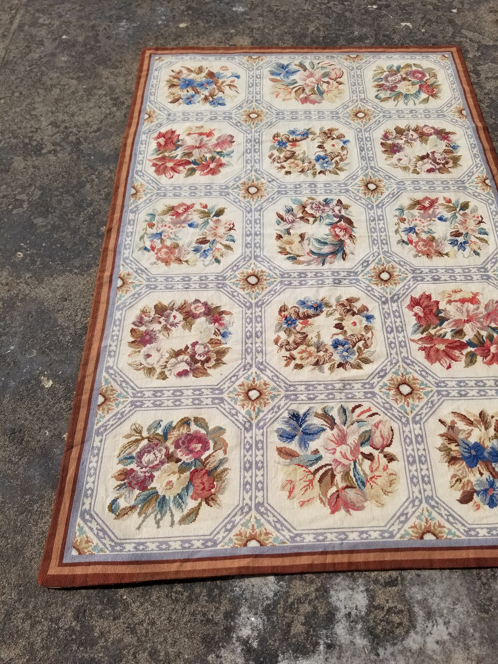 Vintage French Needlepoint Floral Wool Rug 172x114cm