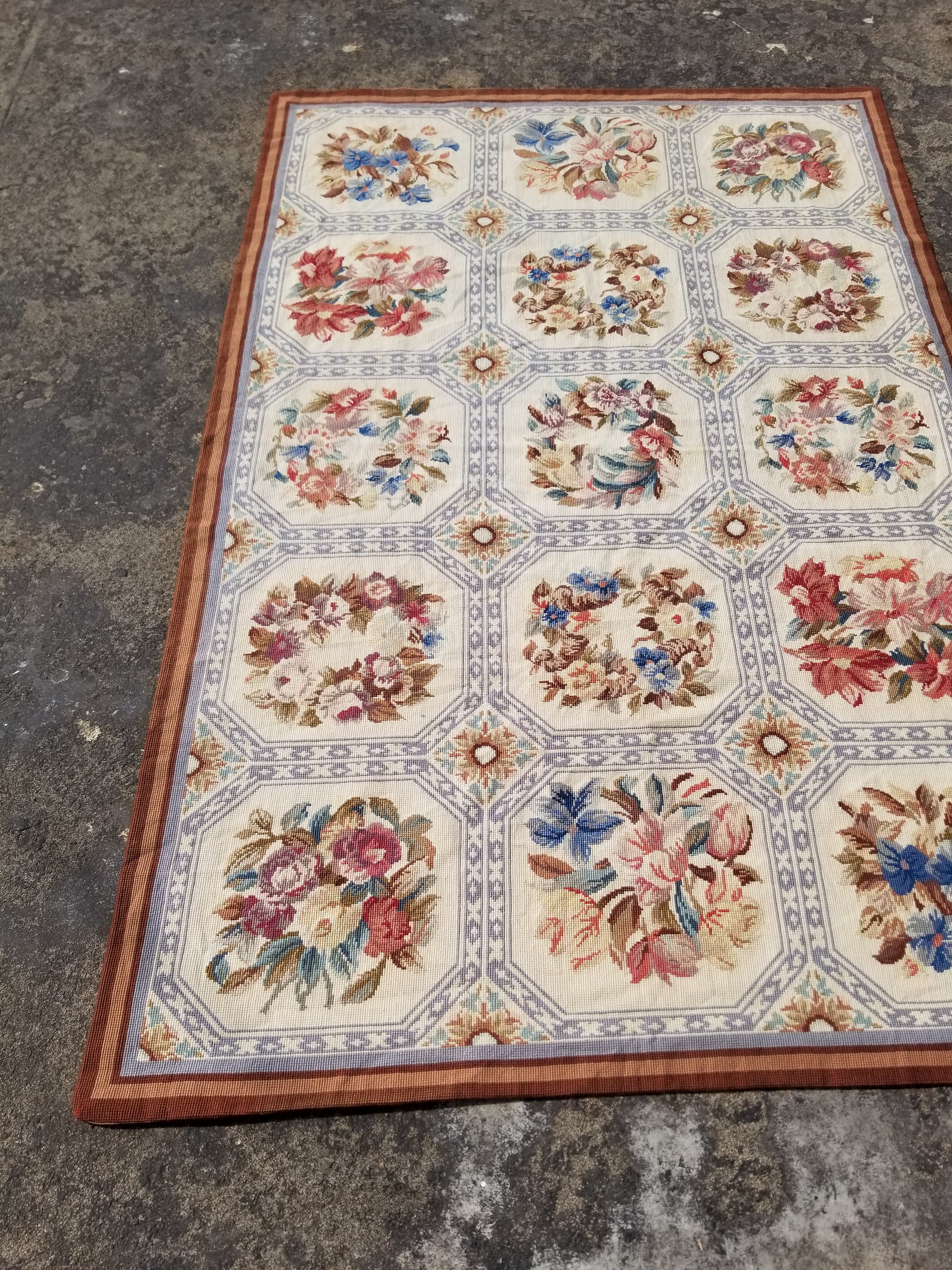 Vintage French Needlepoint Floral Wool Rug 172x114cm