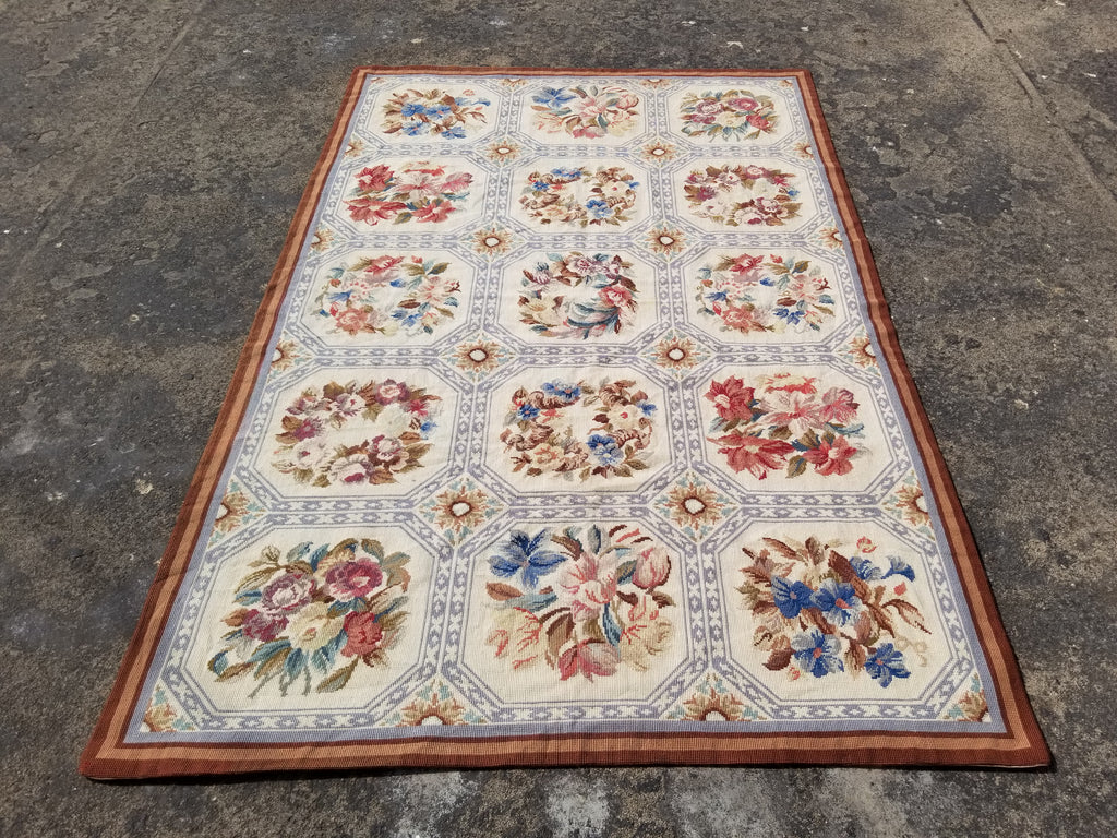 Vintage French Needlepoint Floral Wool Rug 172x114cm
