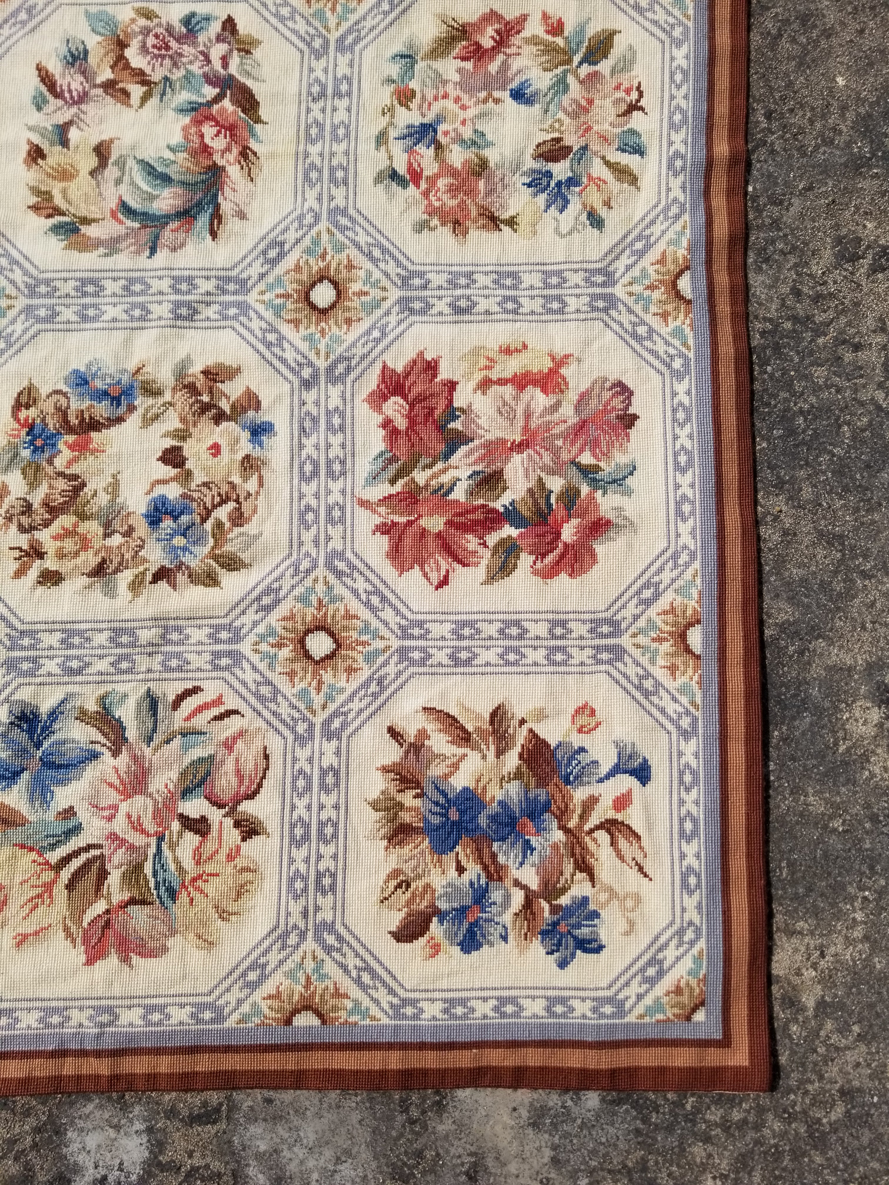 Vintage French Needlepoint Floral Wool Rug 172x114cm
