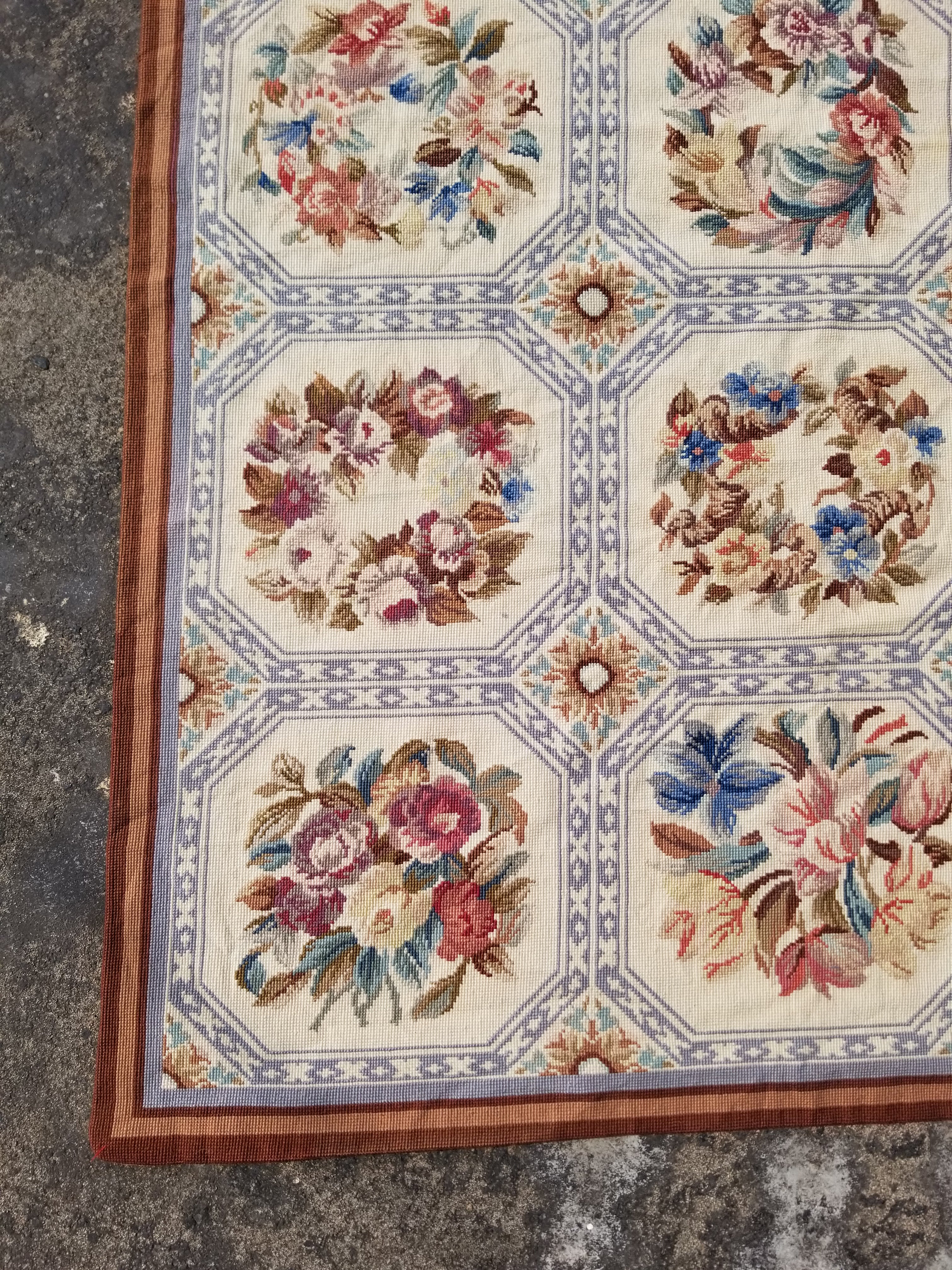 Vintage French Needlepoint Floral Wool Rug 172x114cm