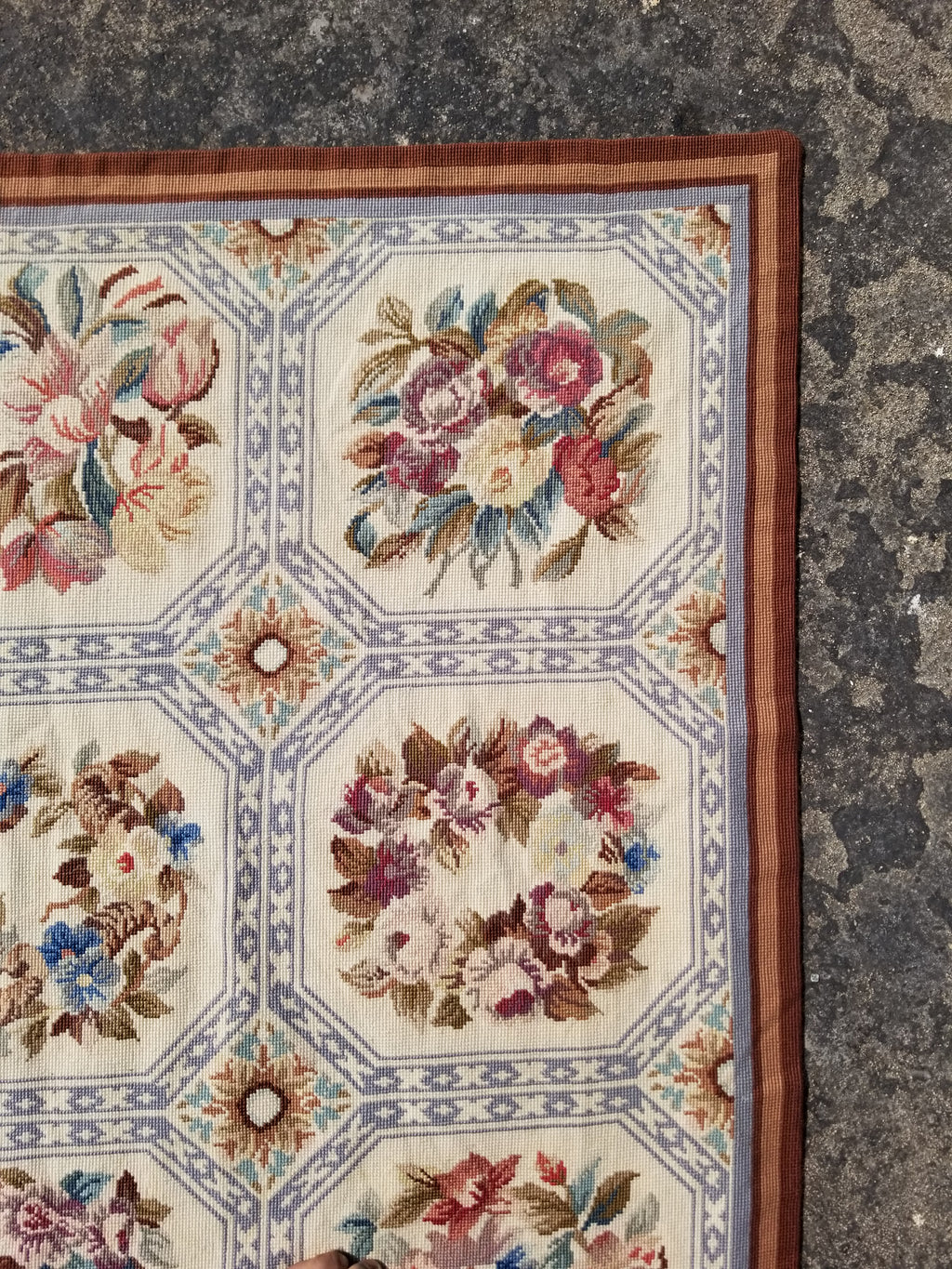 Vintage French Needlepoint Floral Wool Rug 172x114cm