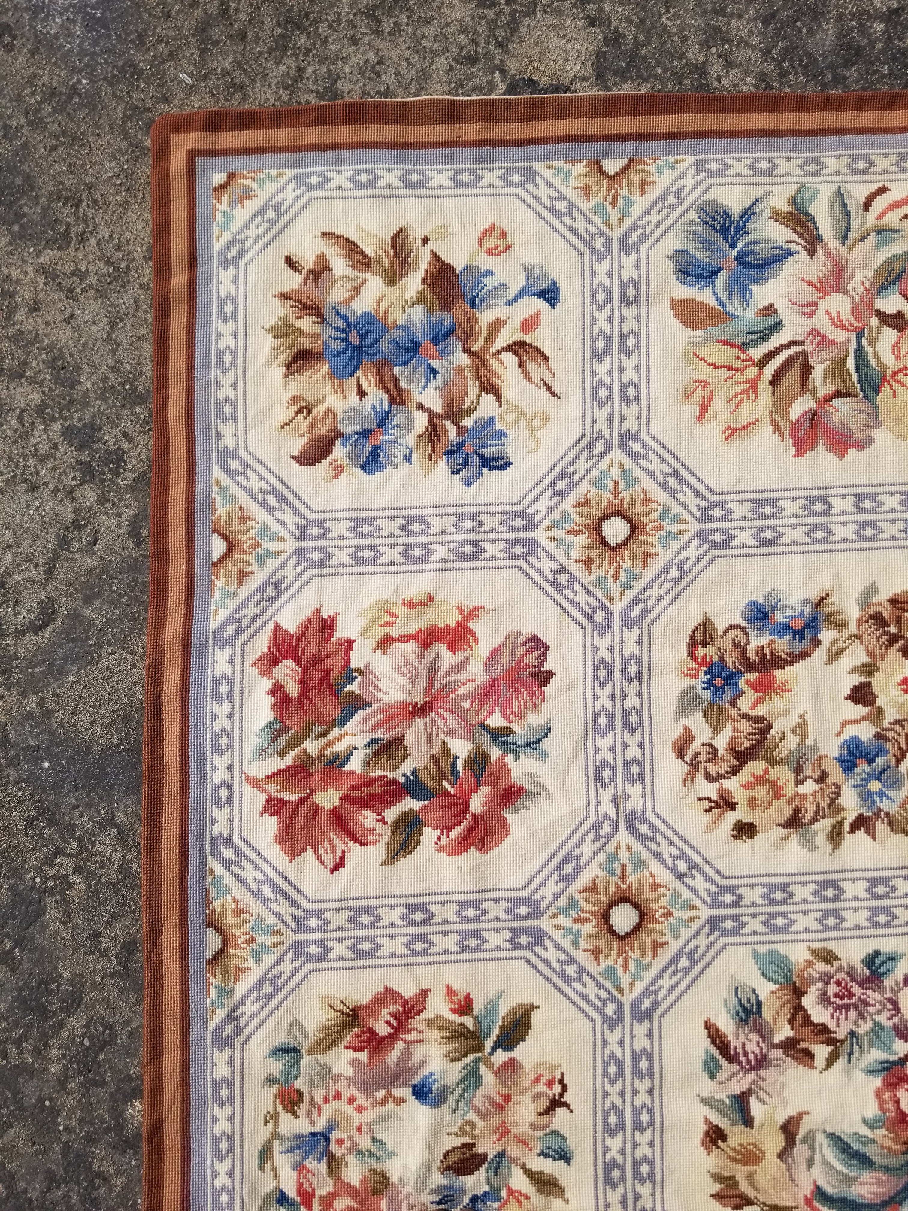 Vintage French Needlepoint Floral Wool Rug 172x114cm