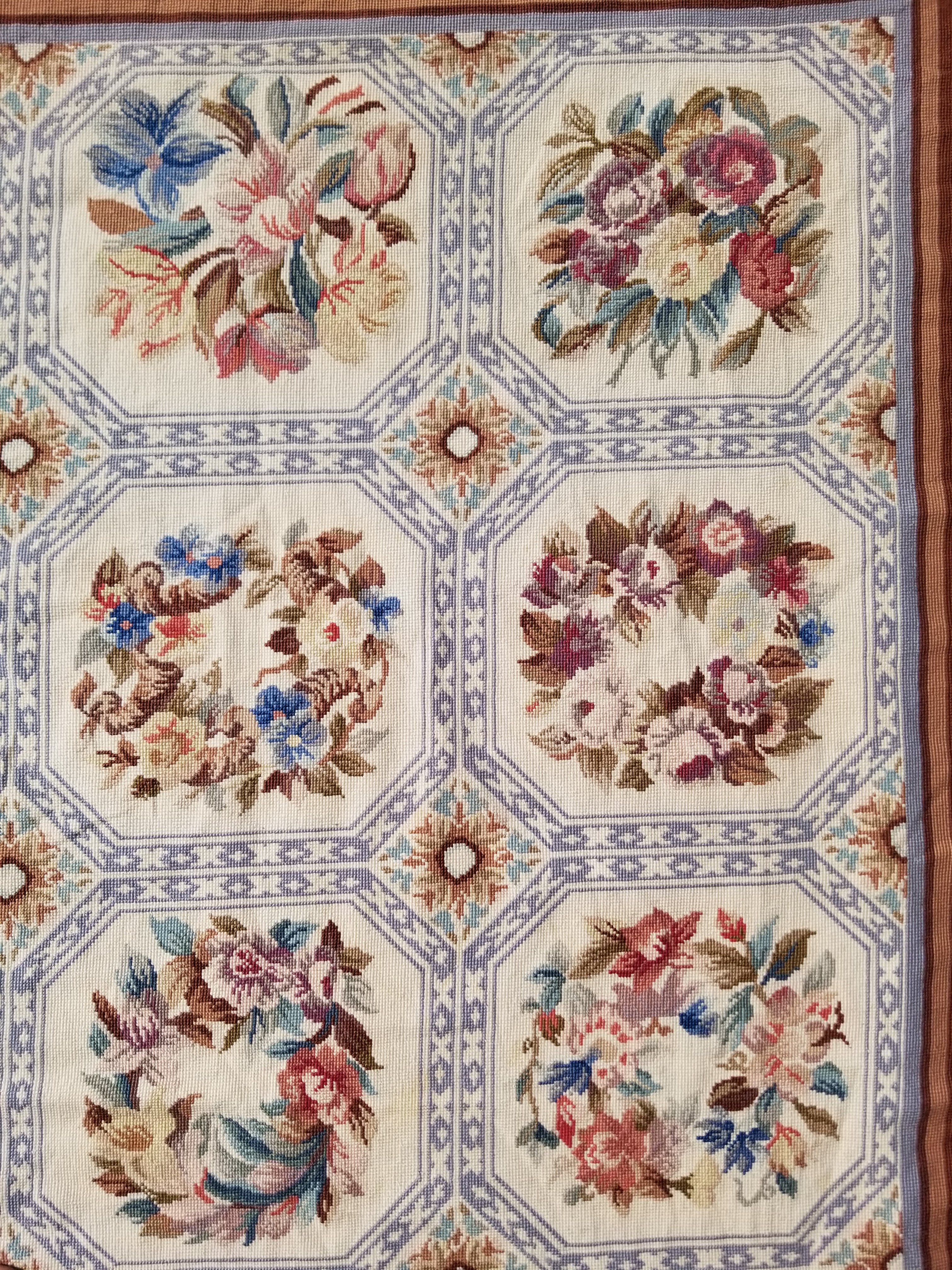Vintage French Needlepoint Floral Wool Rug 172x114cm