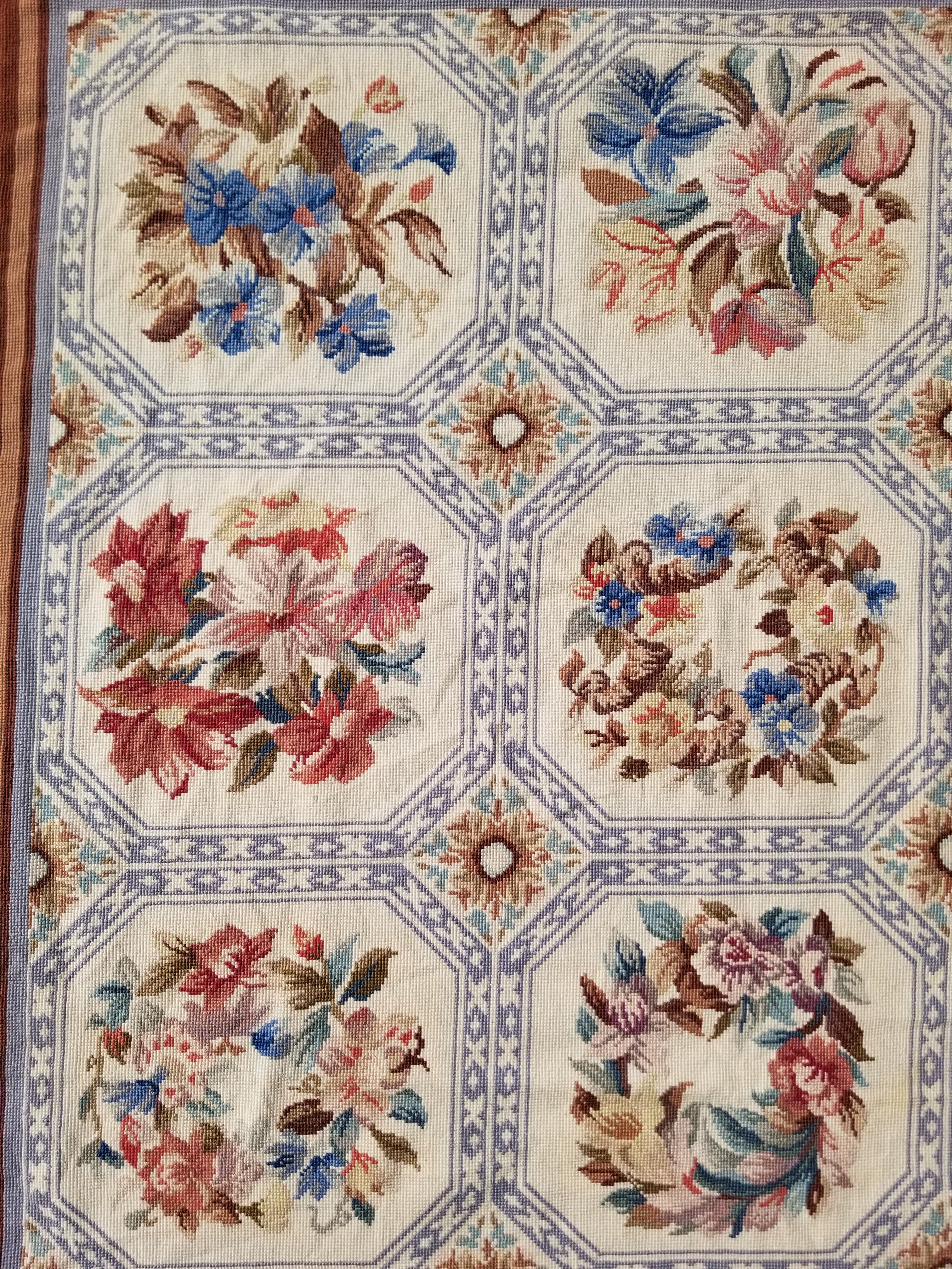 Vintage French Needlepoint Floral Wool Rug 172x114cm