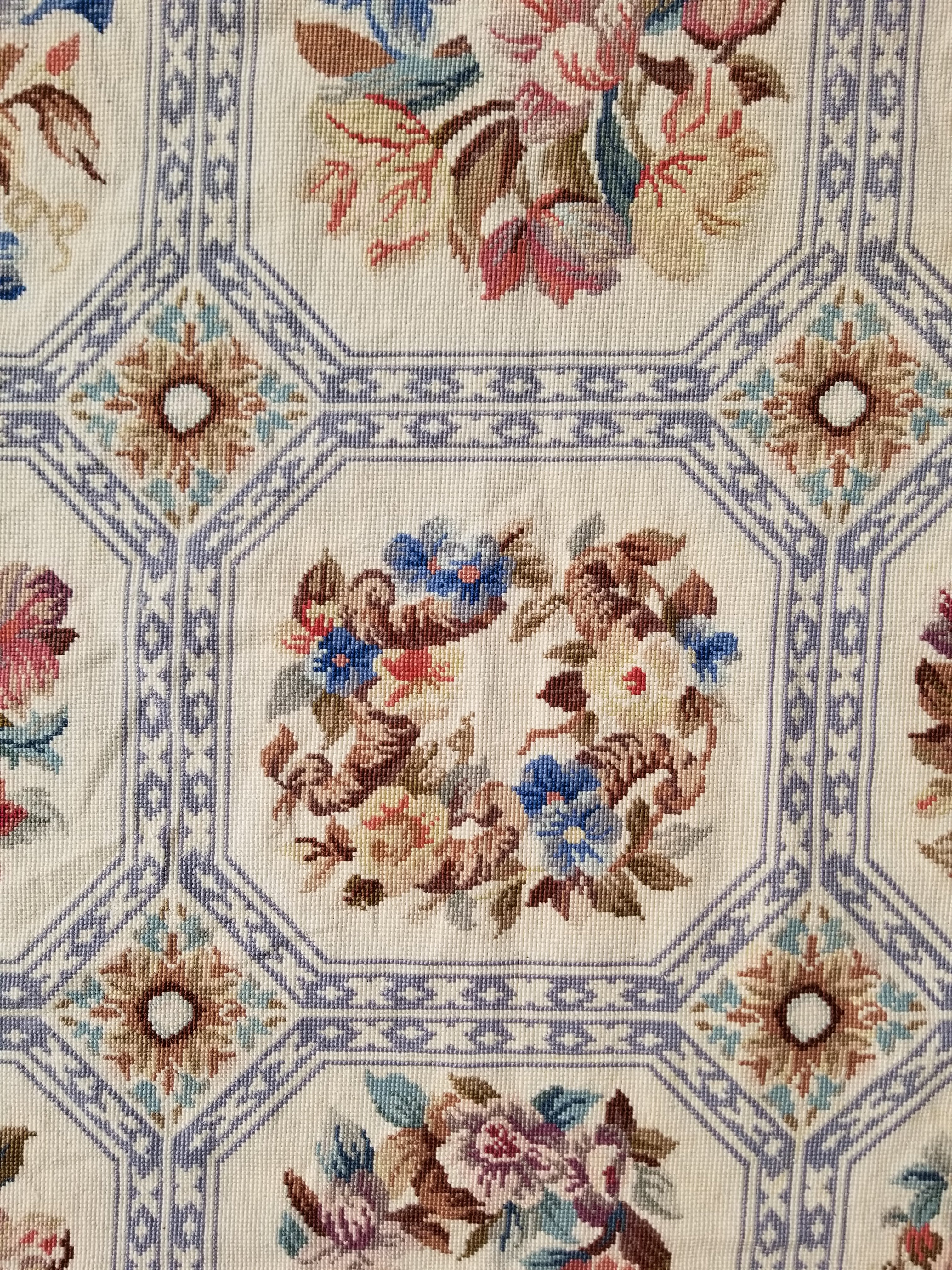 Vintage French Needlepoint Floral Wool Rug 172x114cm