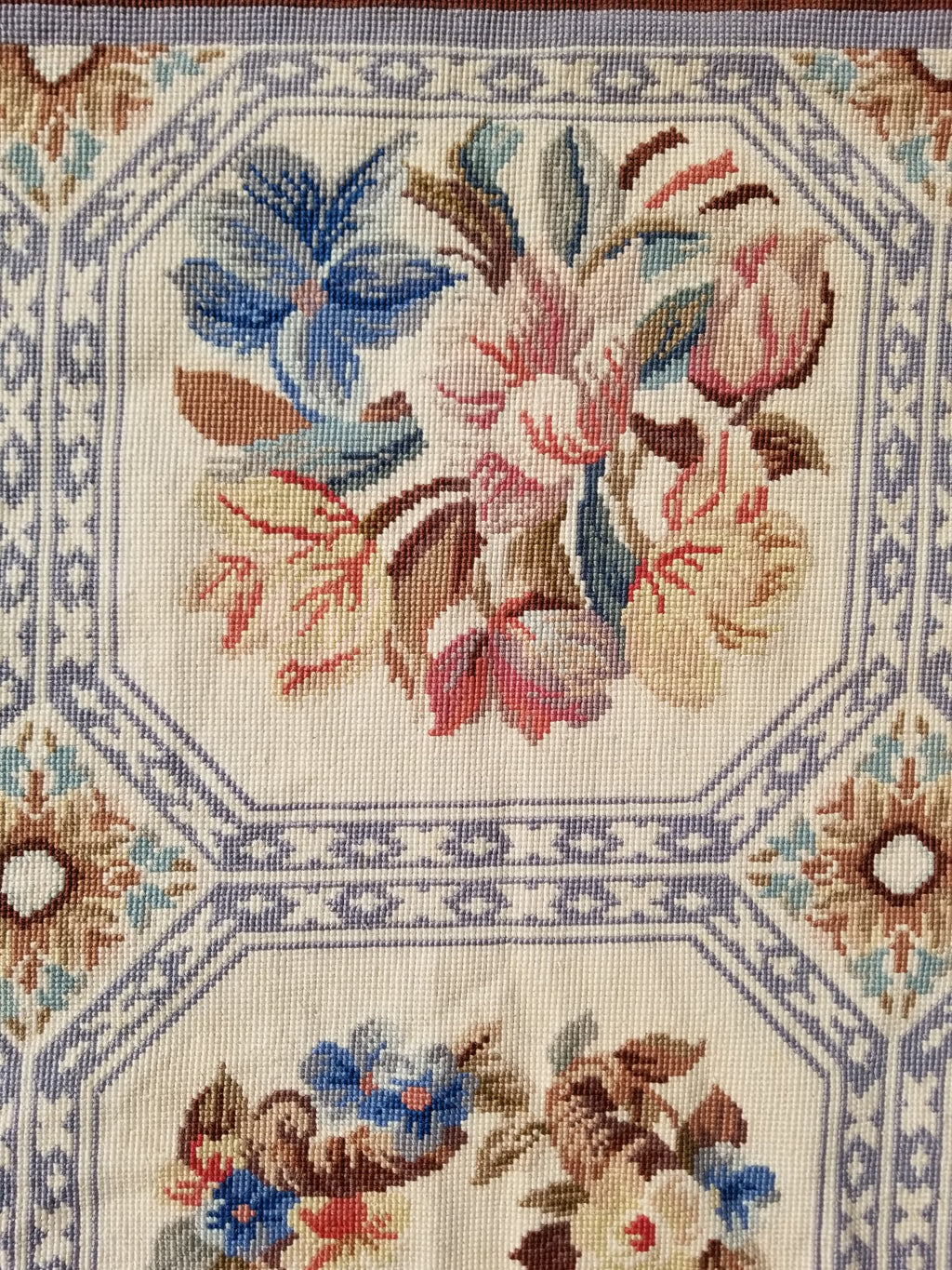 Vintage French Needlepoint Floral Wool Rug 172x114cm
