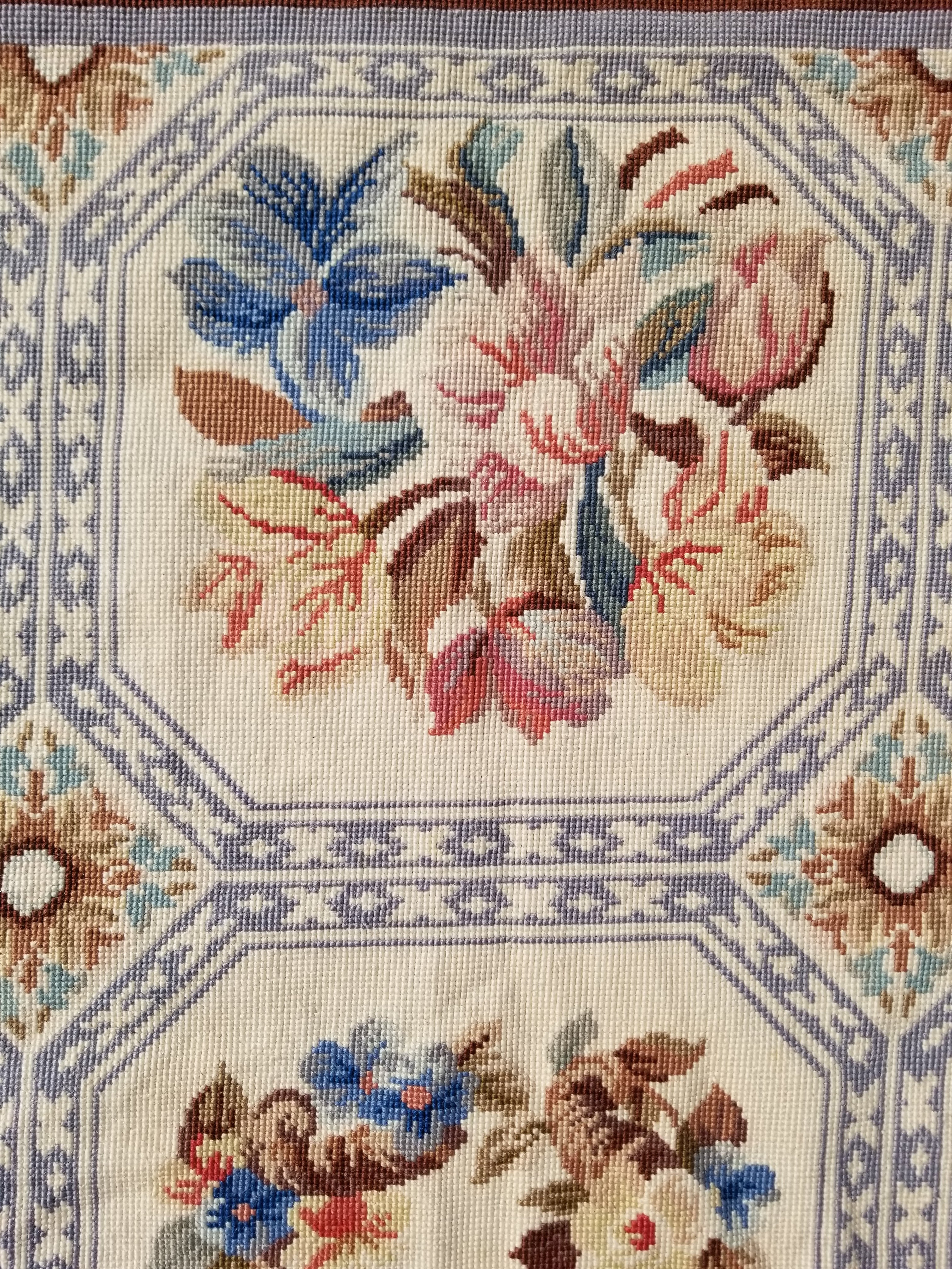 Vintage French Needlepoint Floral Wool Rug 172x114cm