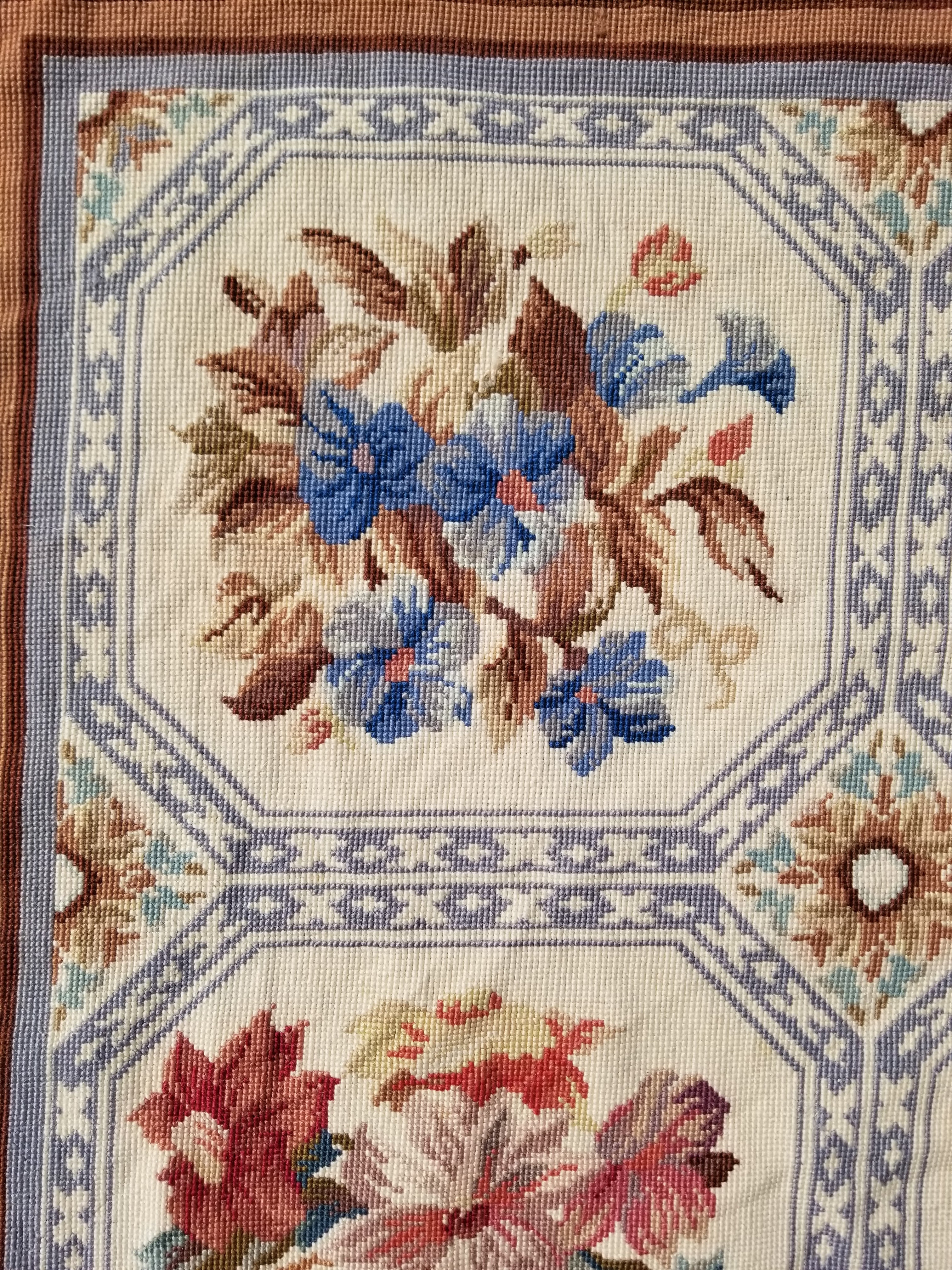 Vintage French Needlepoint Floral Wool Rug 172x114cm