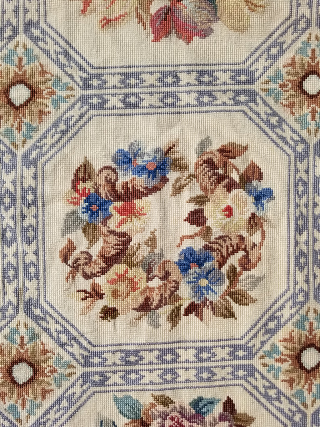 Vintage French Needlepoint Floral Wool Rug 172x114cm