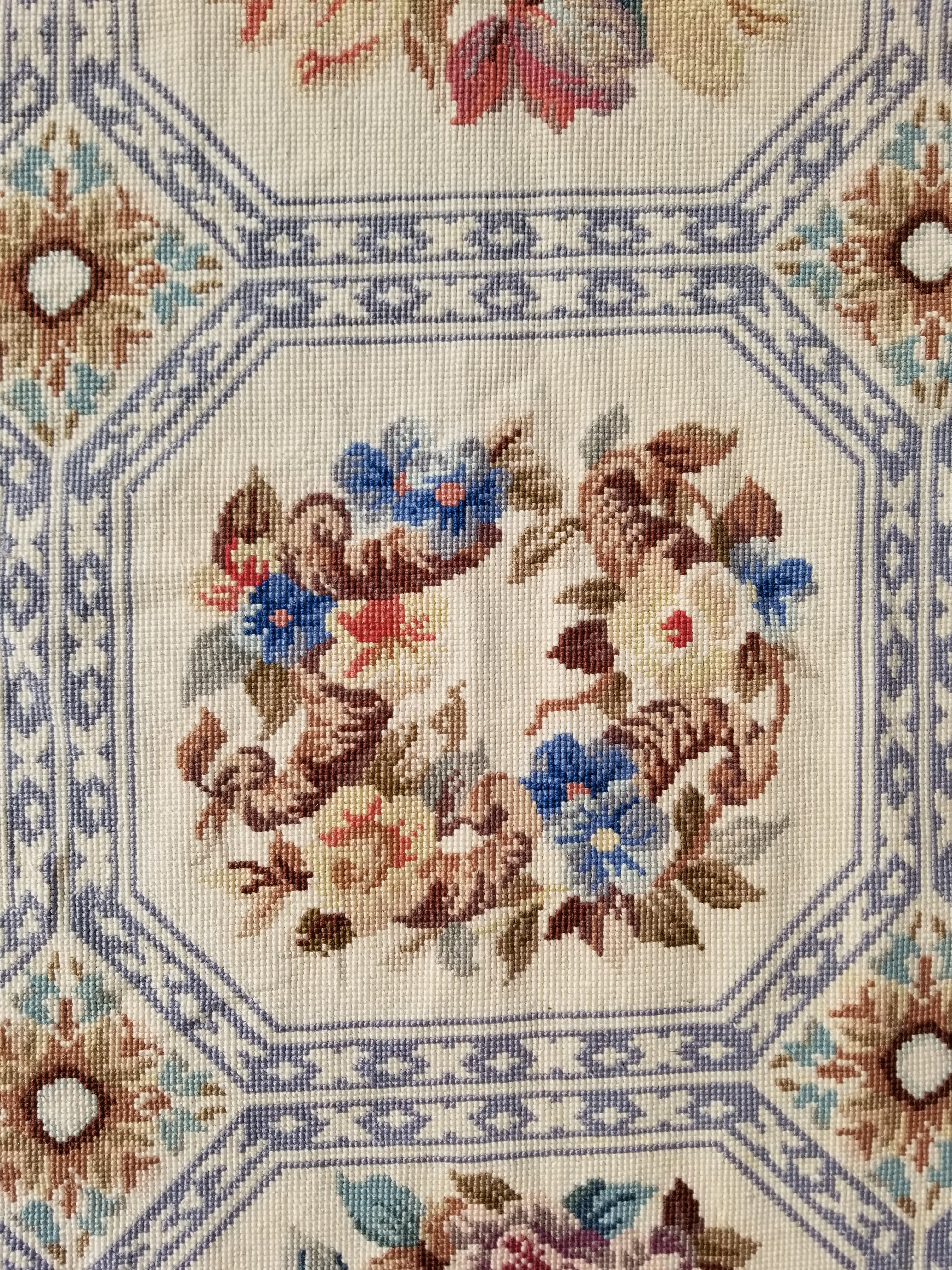 Vintage French Needlepoint Floral Wool Rug 172x114cm