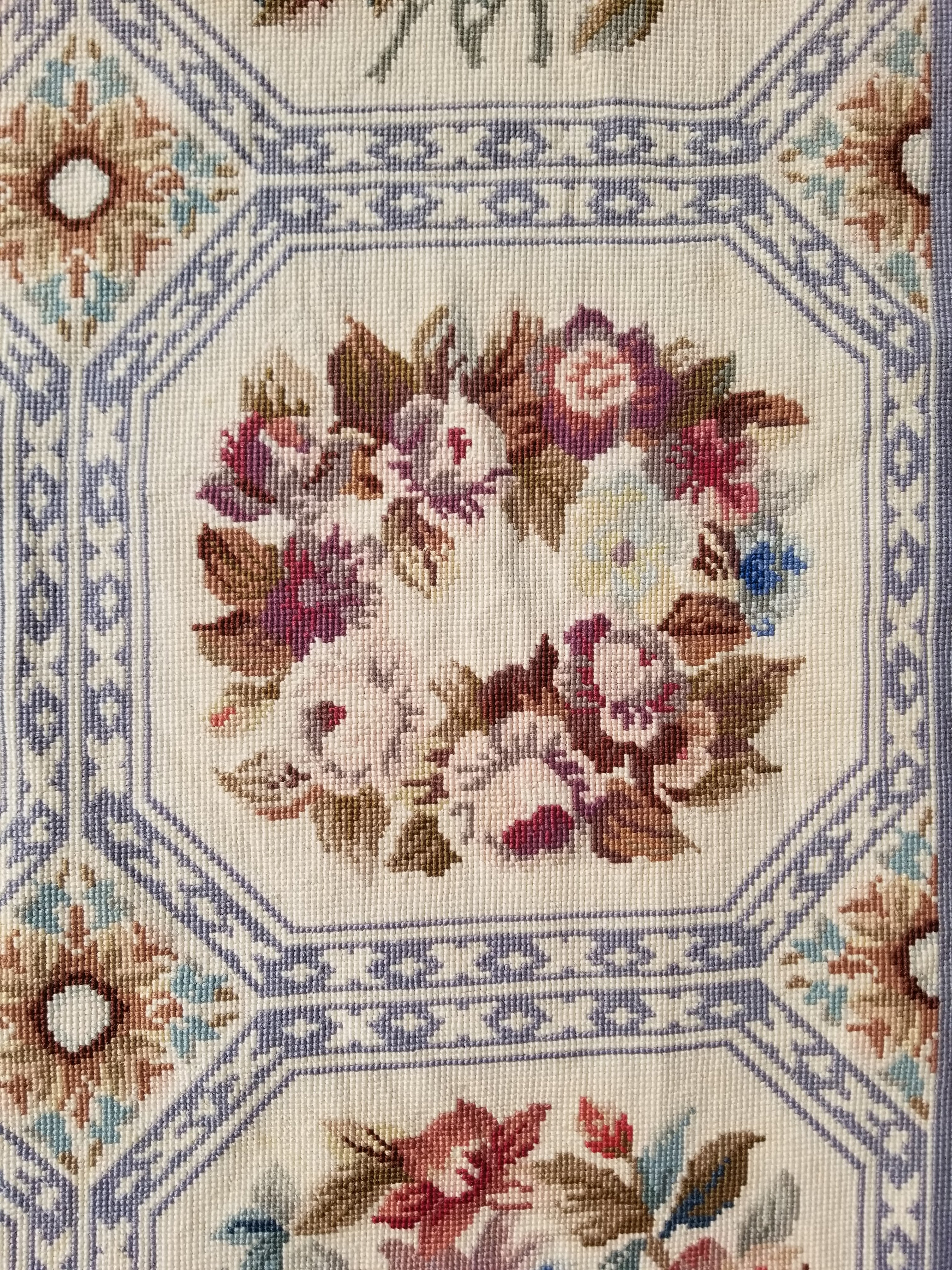 Vintage French Needlepoint Floral Wool Rug 172x114cm