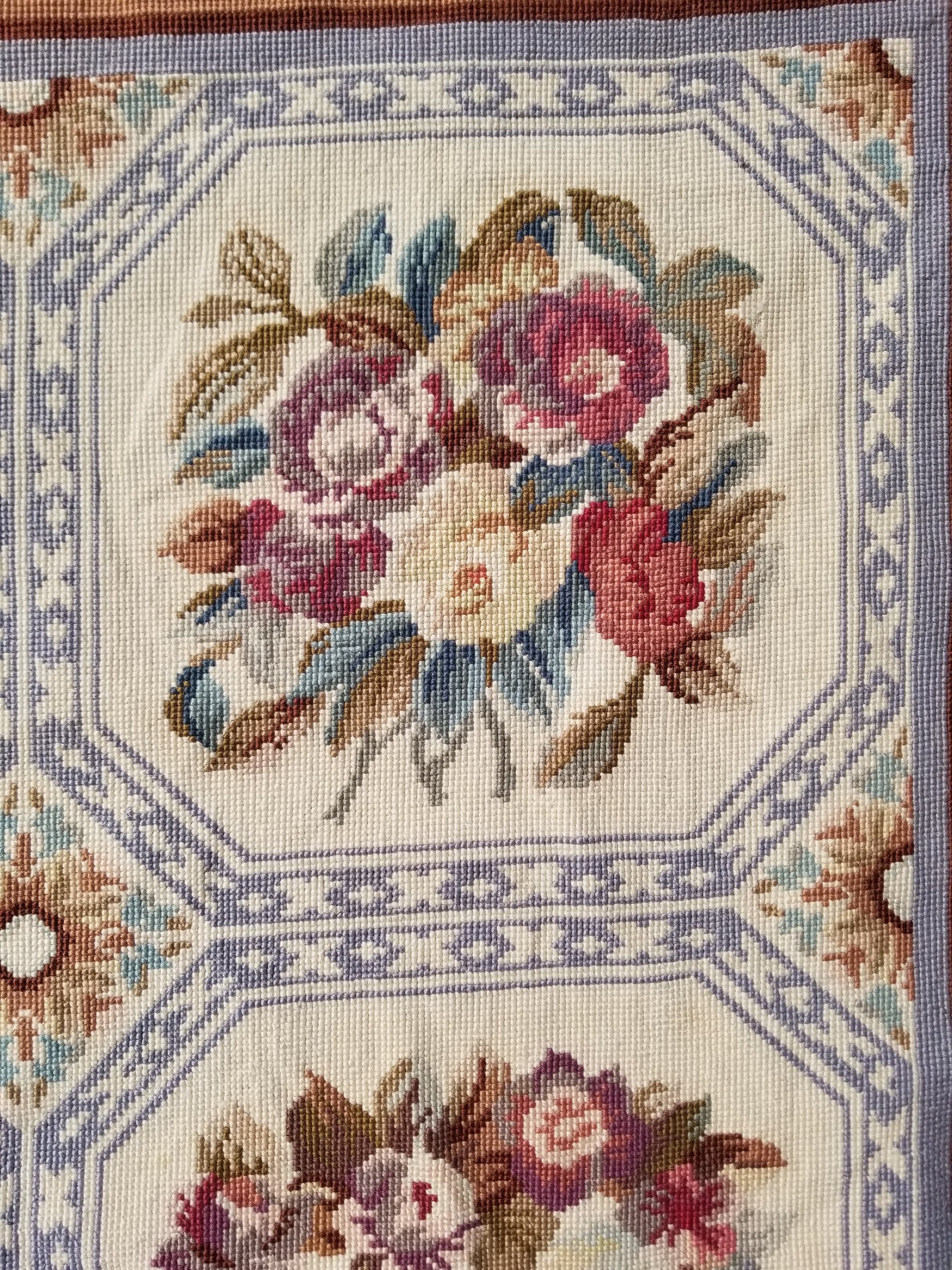 Vintage French Needlepoint Floral Wool Rug 172x114cm