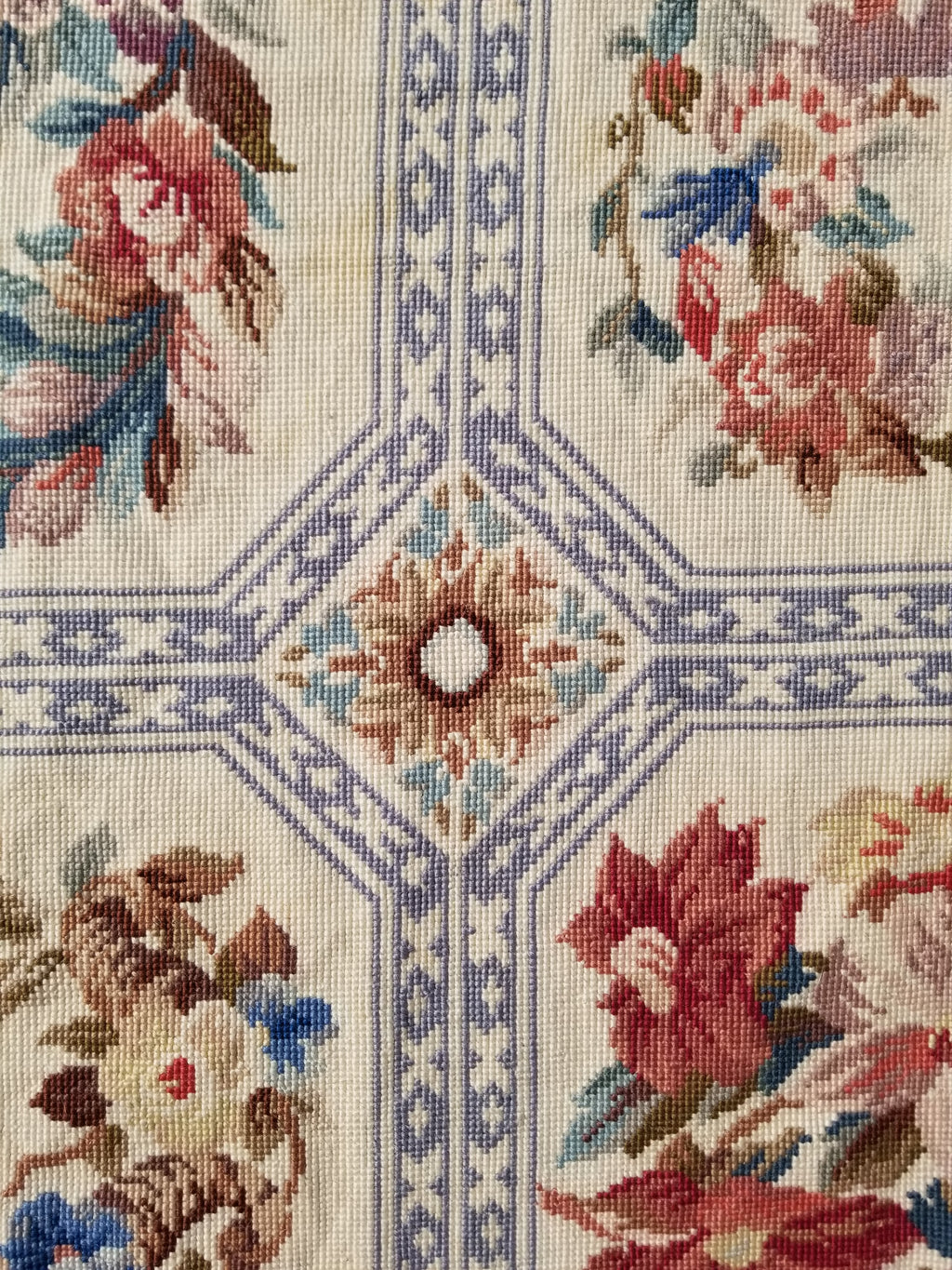 Vintage French Needlepoint Floral Wool Rug 172x114cm
