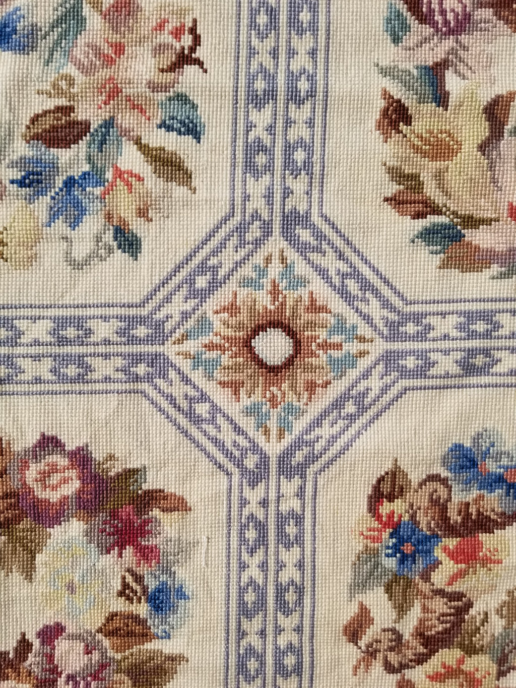 Vintage French Needlepoint Floral Wool Rug 172x114cm