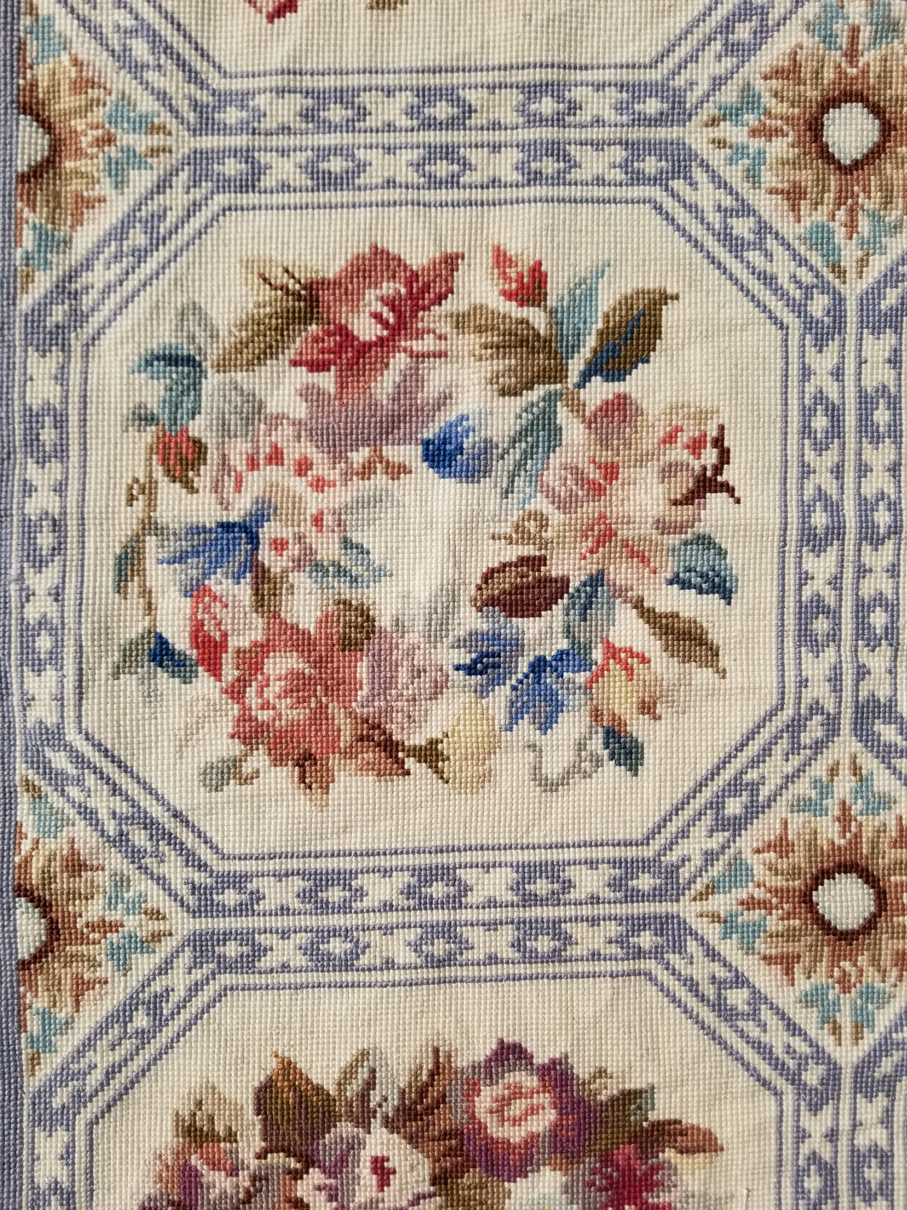 Vintage French Needlepoint Floral Wool Rug 172x114cm