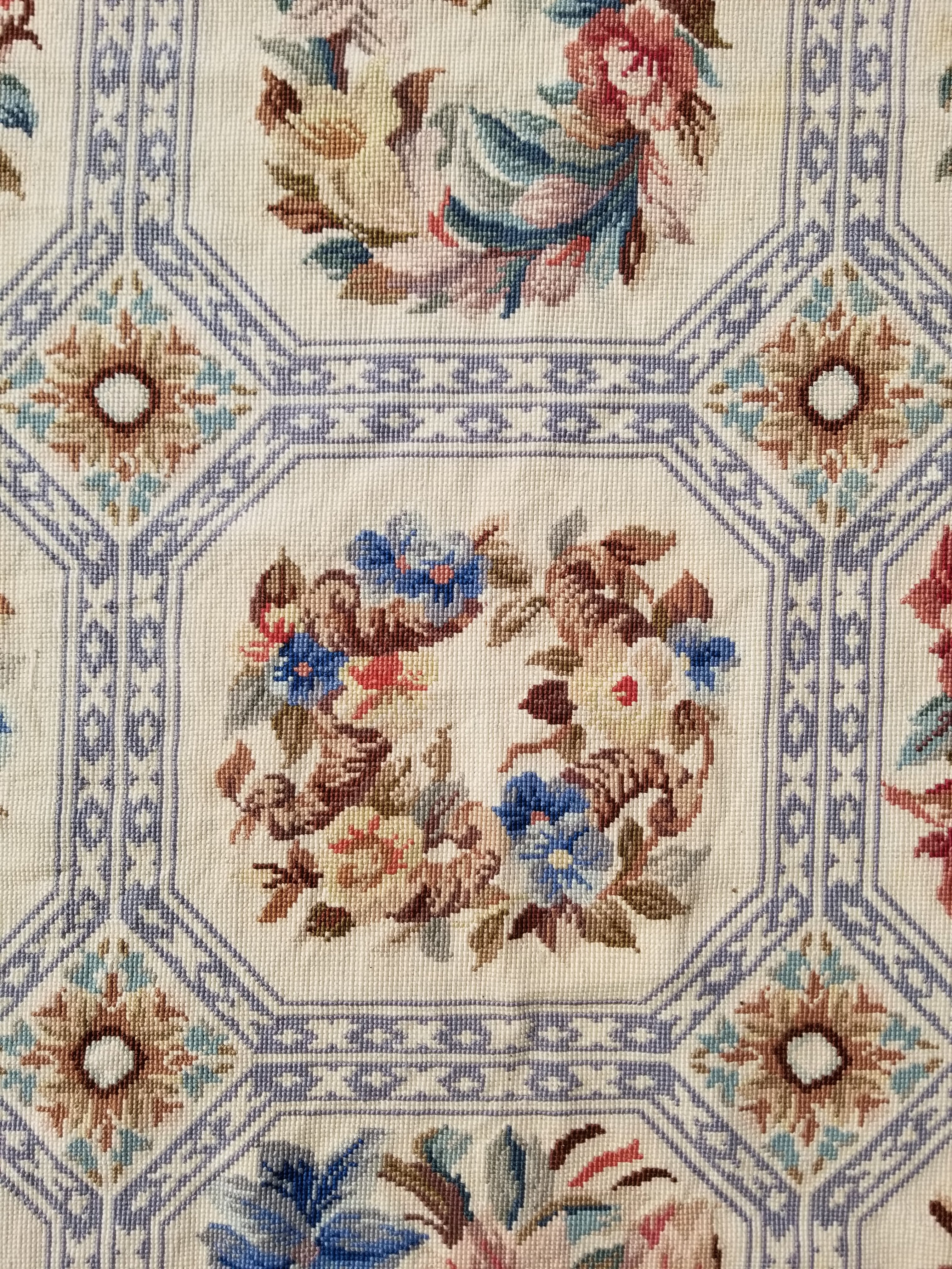 Vintage French Needlepoint Floral Wool Rug 172x114cm