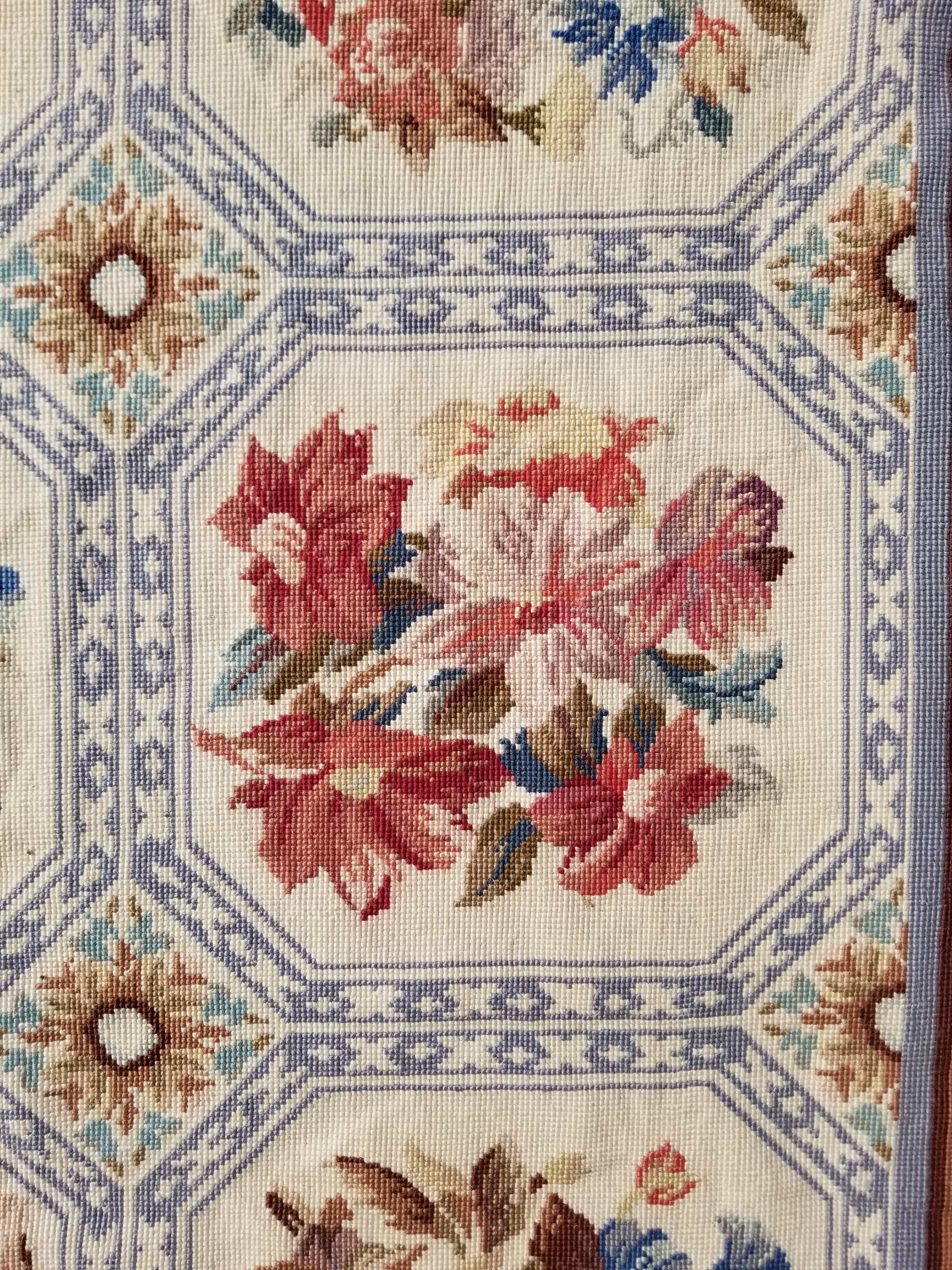 Vintage French Needlepoint Floral Wool Rug 172x114cm