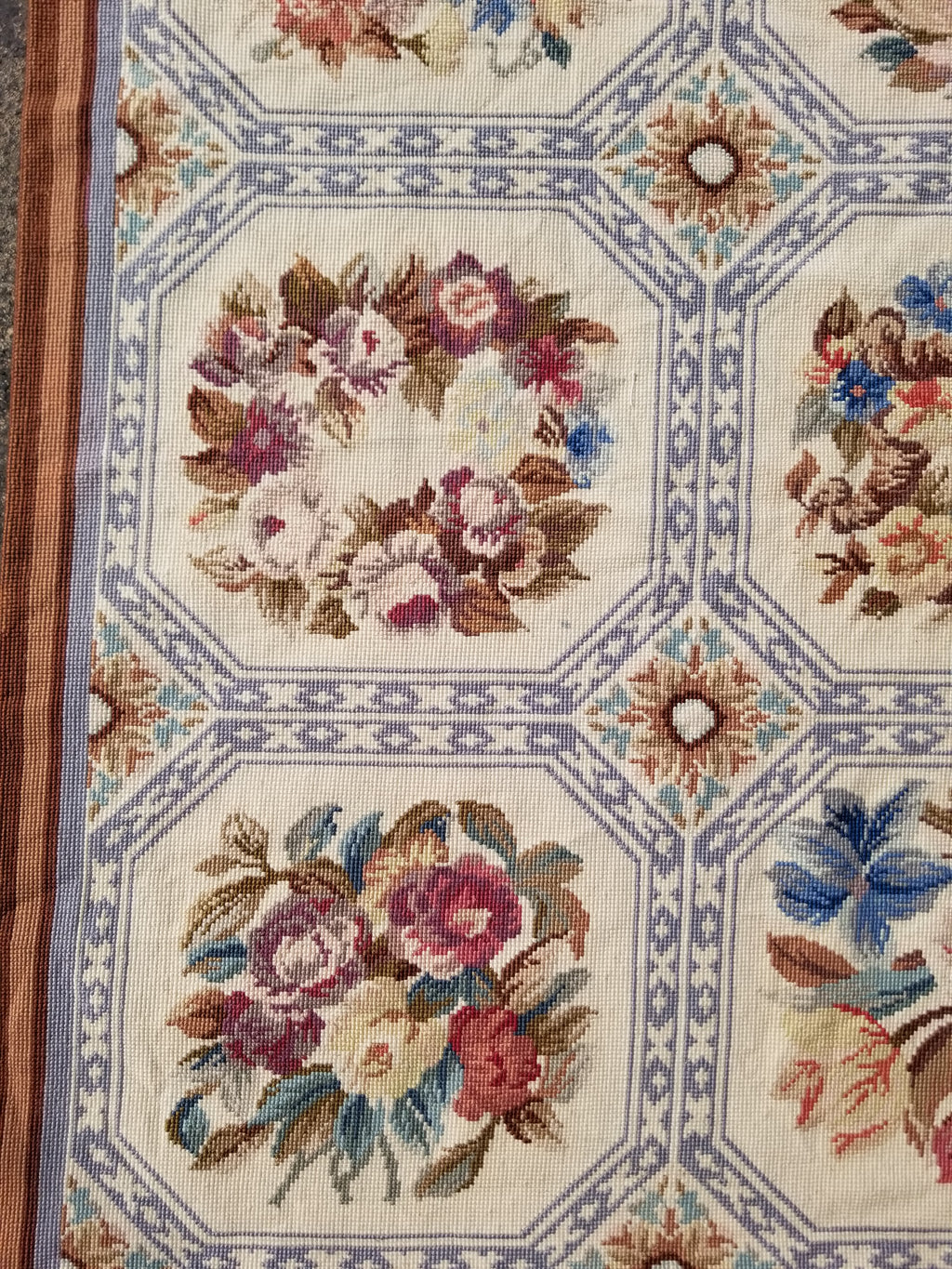 Vintage French Needlepoint Floral Wool Rug 172x114cm