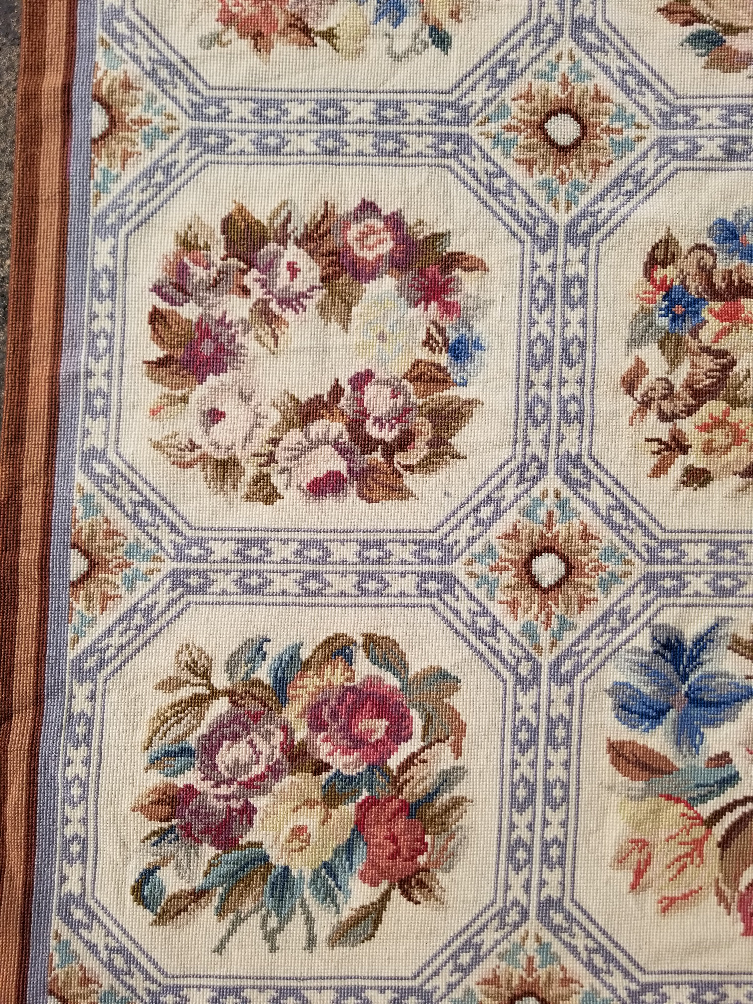 Vintage French Needlepoint Floral Wool Rug 172x114cm