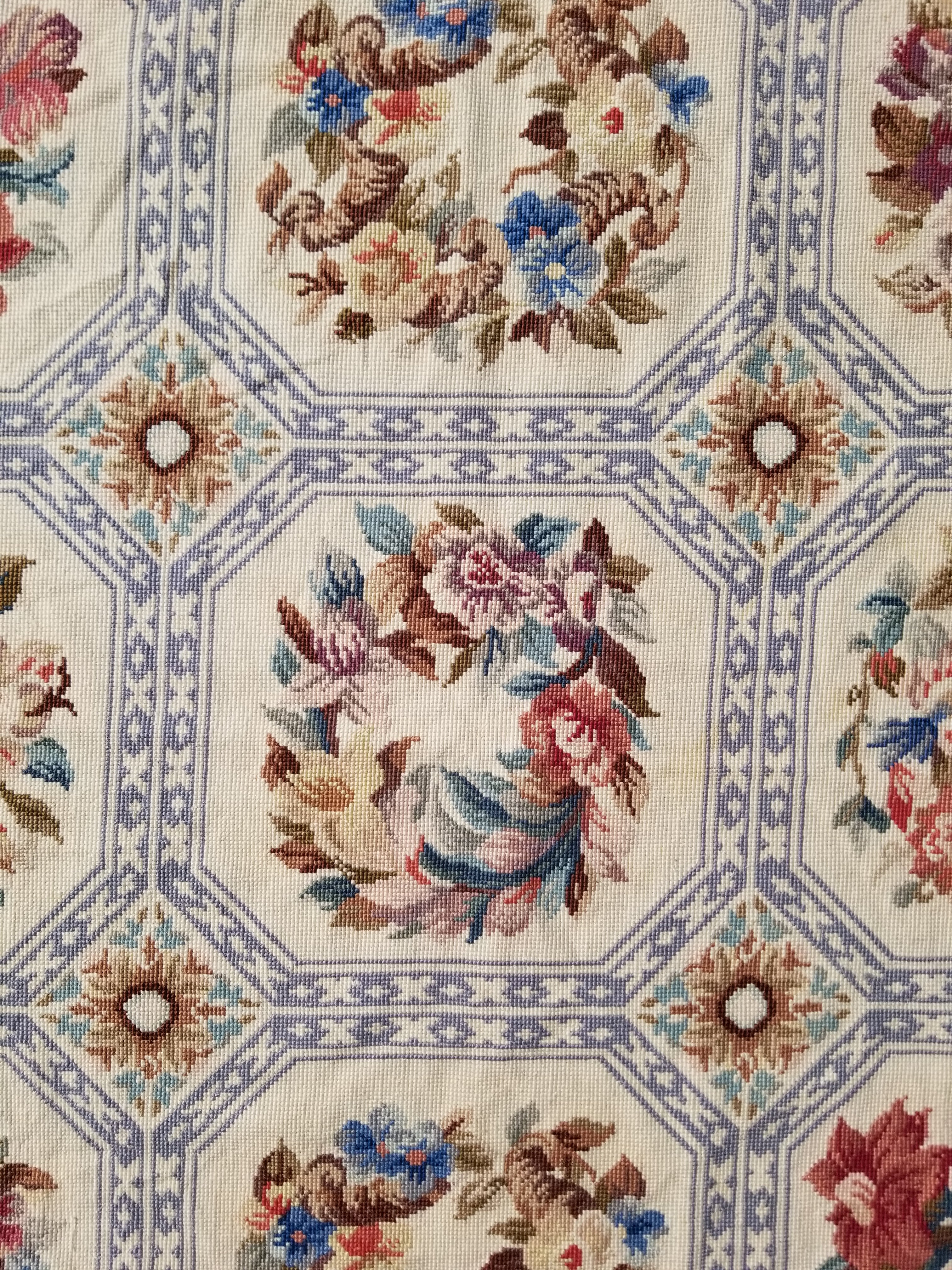 Vintage French Needlepoint Floral Wool Rug 172x114cm