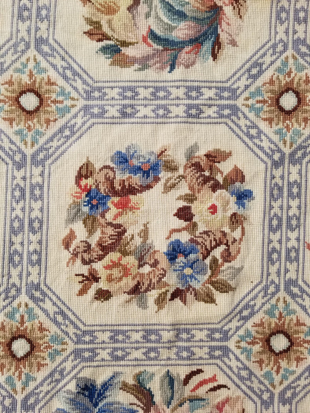Vintage French Needlepoint Floral Wool Rug 172x114cm