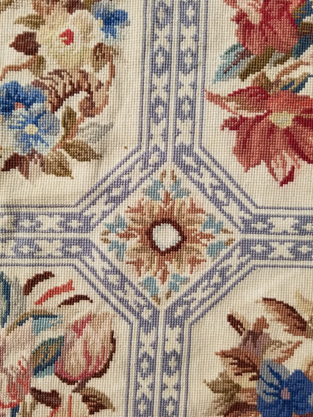 Vintage French Needlepoint Floral Wool Rug 172x114cm