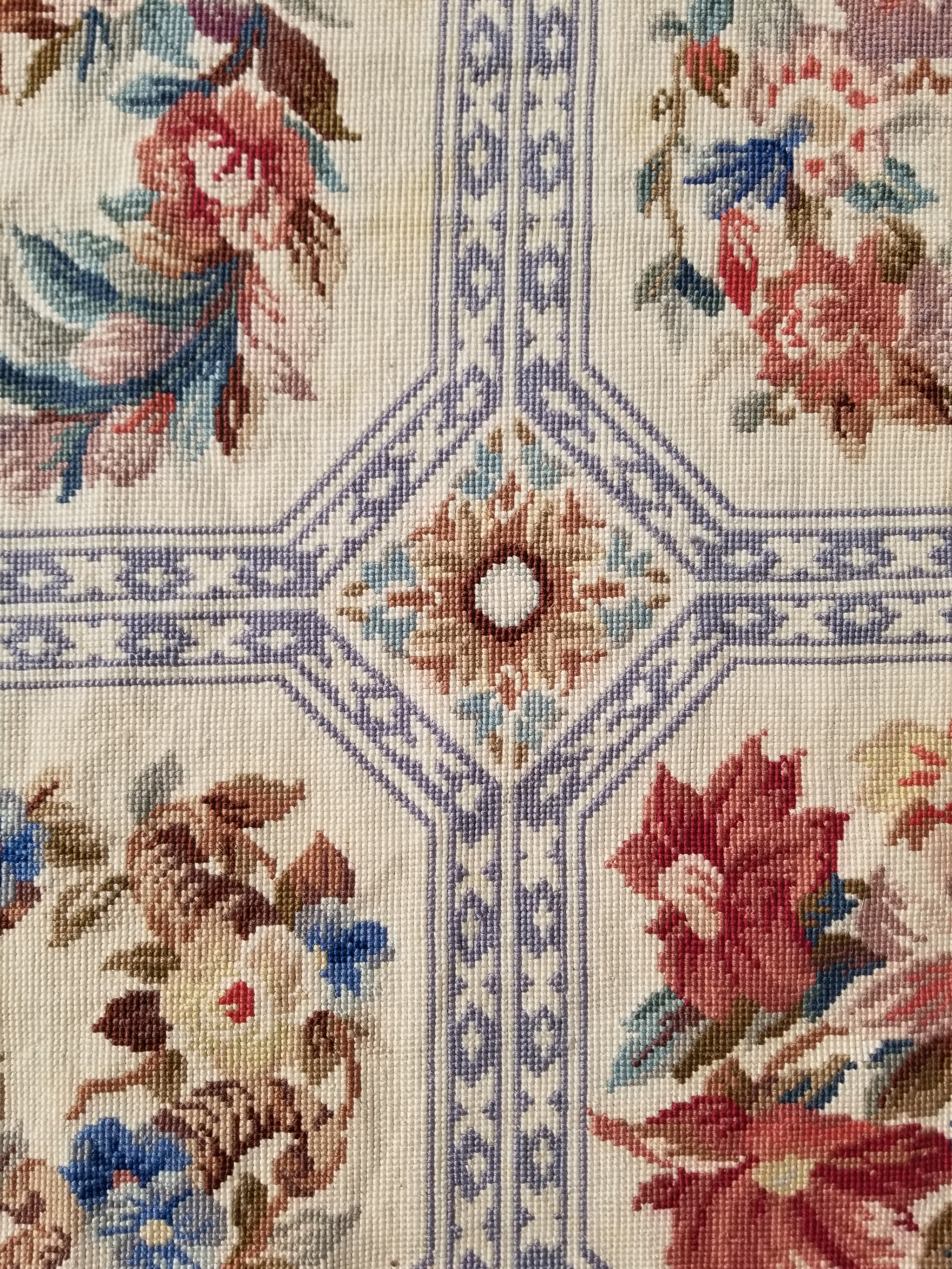 Vintage French Needlepoint Floral Wool Rug 172x114cm