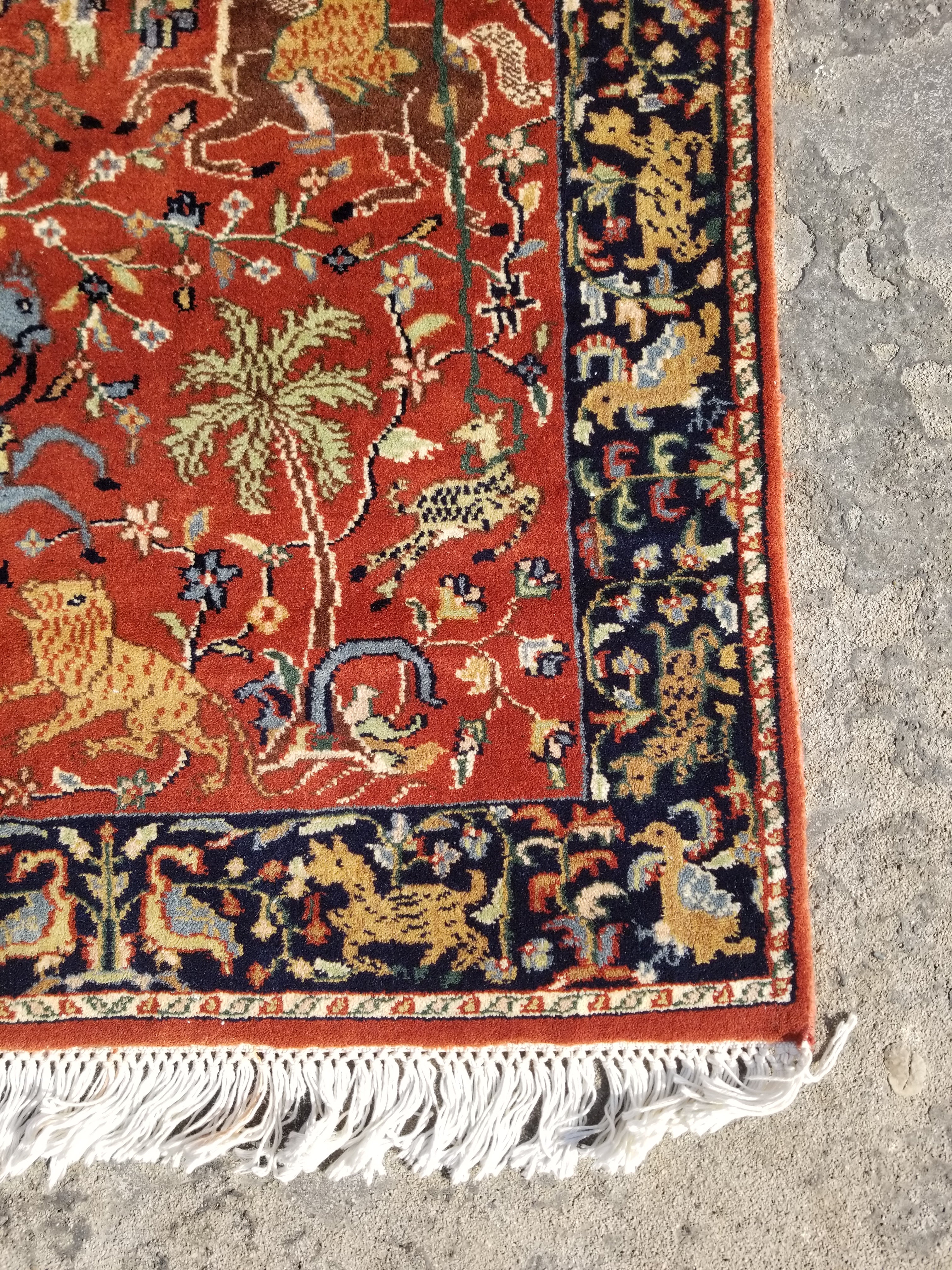 Vintage Traditional Handmade Oriental Hunting Wool Multicolor Rug 129x78cm