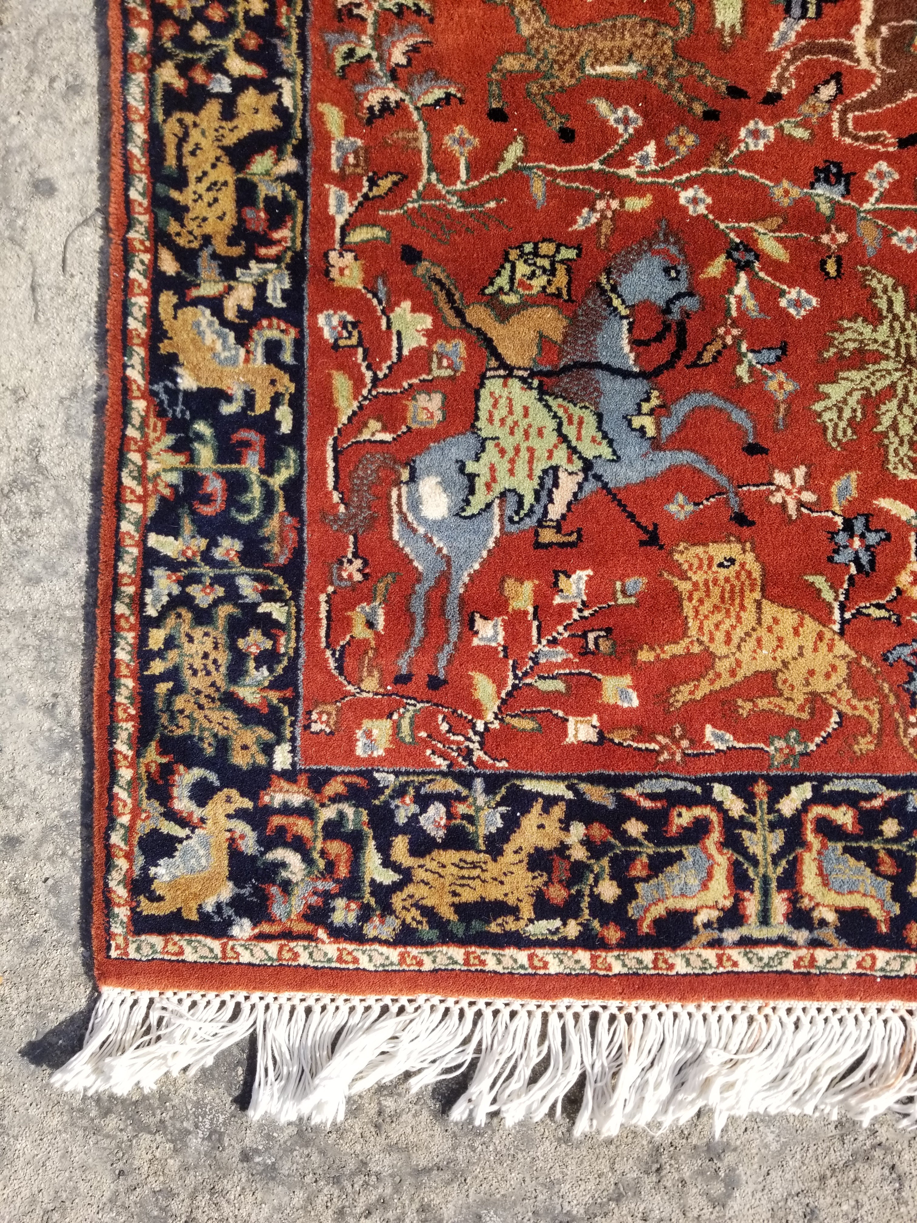 Vintage Traditional Handmade Oriental Hunting Wool Multicolor Rug 129x78cm