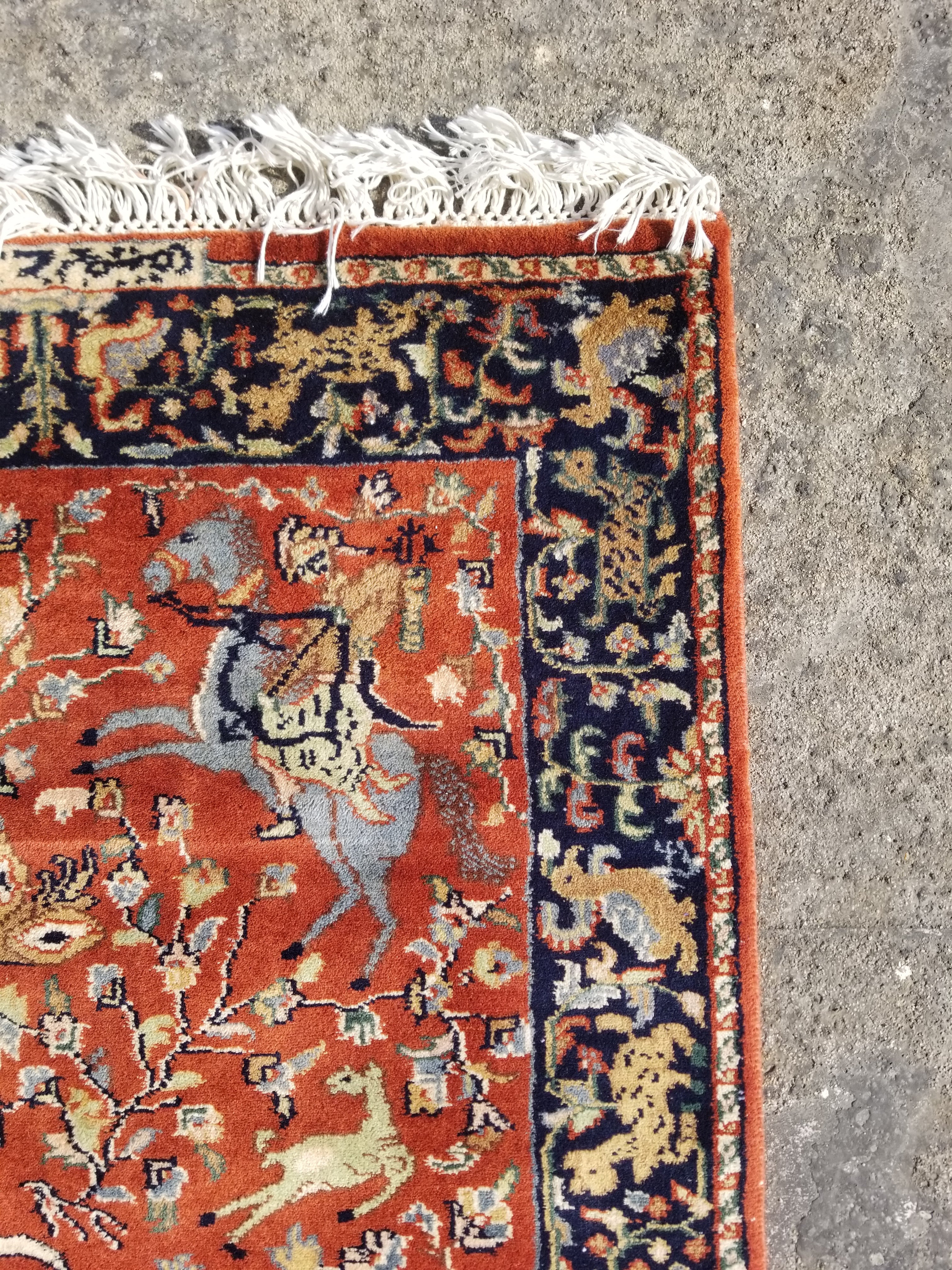 Vintage Traditional Handmade Oriental Hunting Wool Multicolor Rug 129x78cm