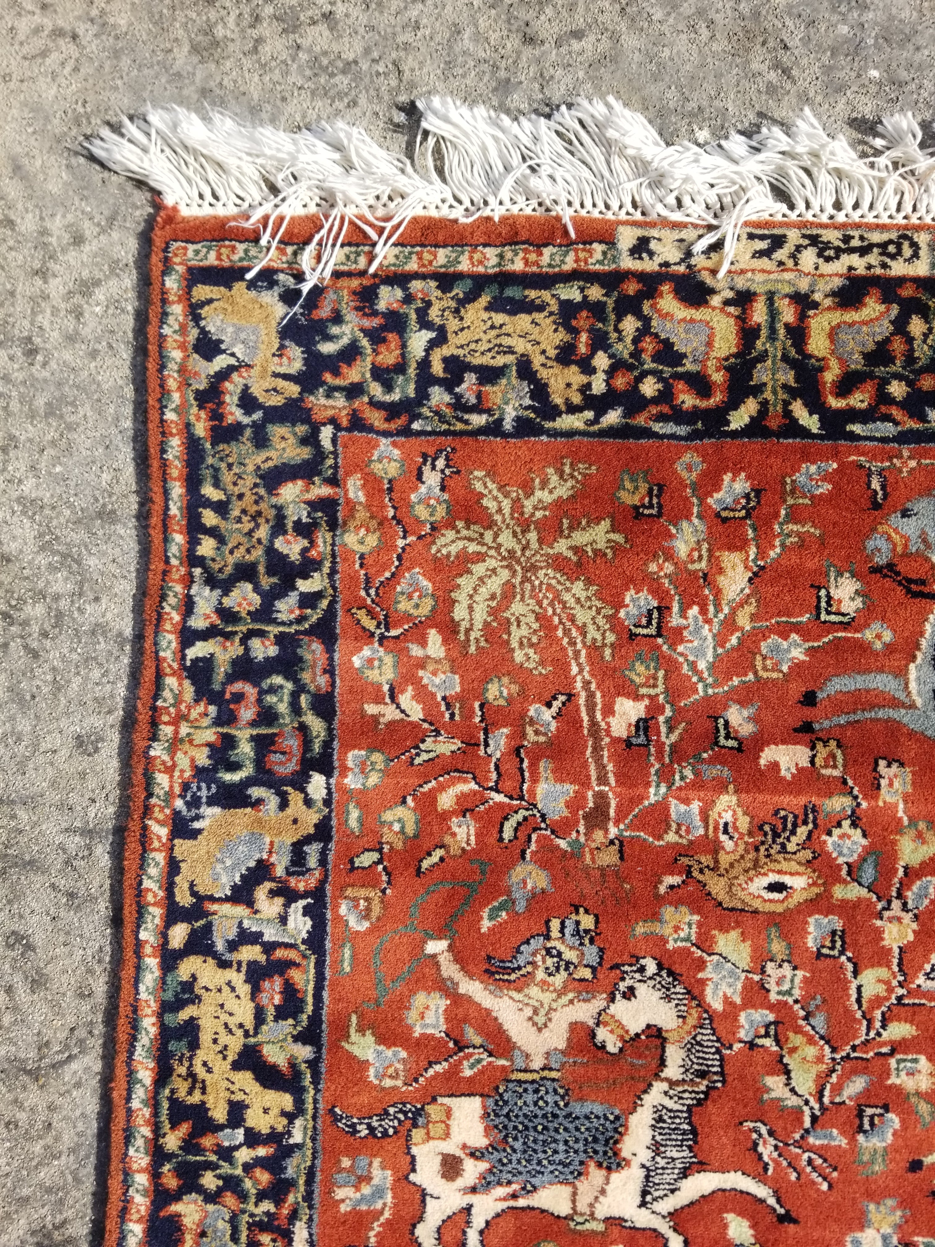 Vintage Traditional Handmade Oriental Hunting Wool Multicolor Rug 129x78cm