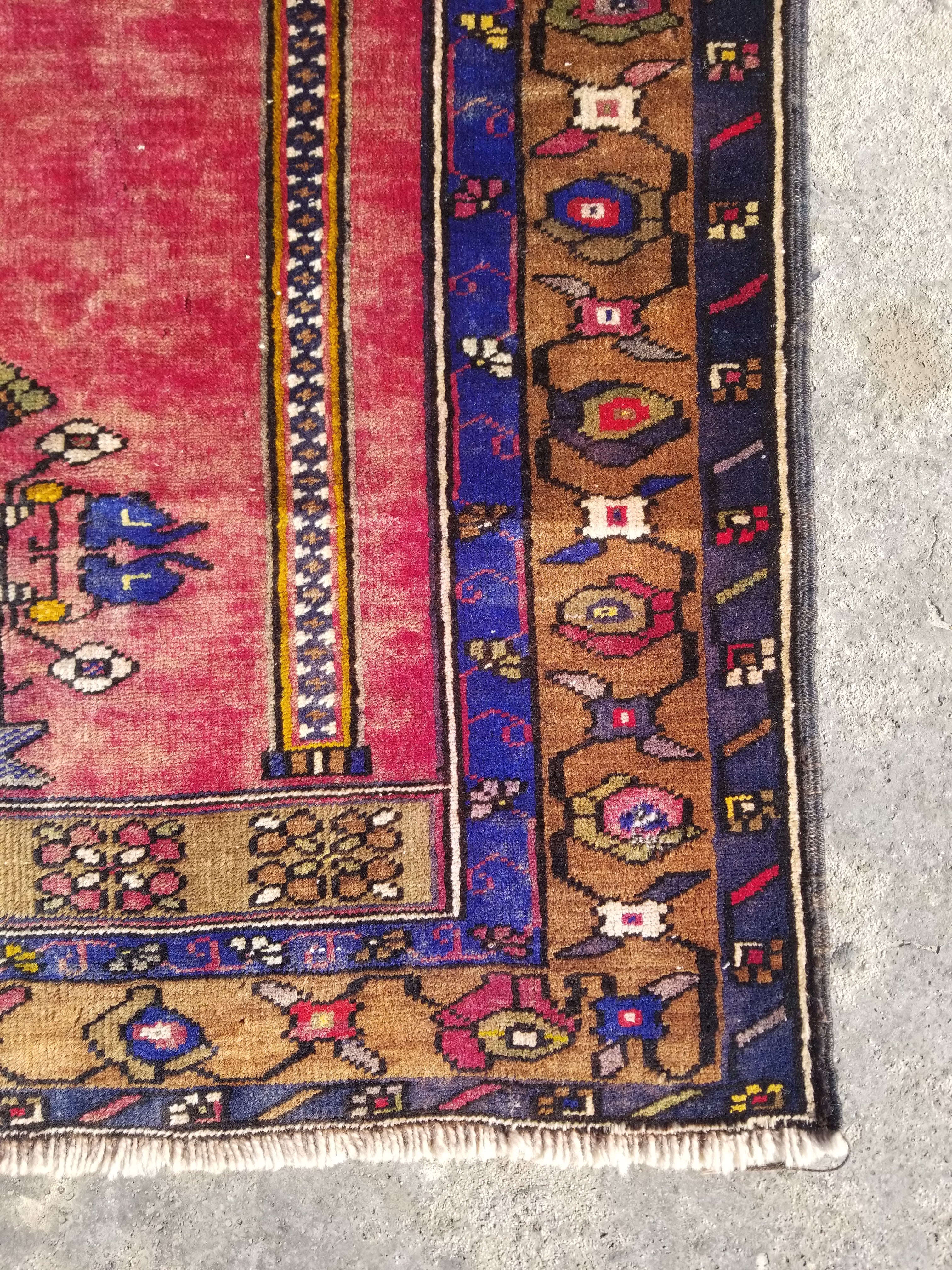 Distressed Vintage Handmade Turkish Anatolian Tribal Wool Prayer Rug 195x104cm