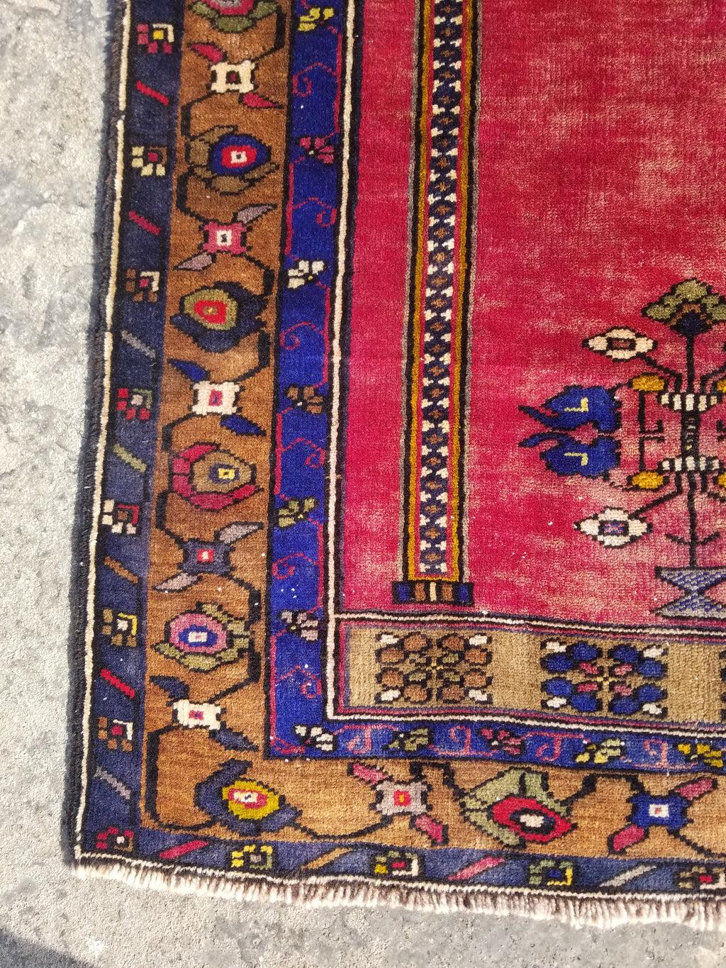 Distressed Vintage Handmade Turkish Anatolian Tribal Wool Prayer Rug 195x104cm