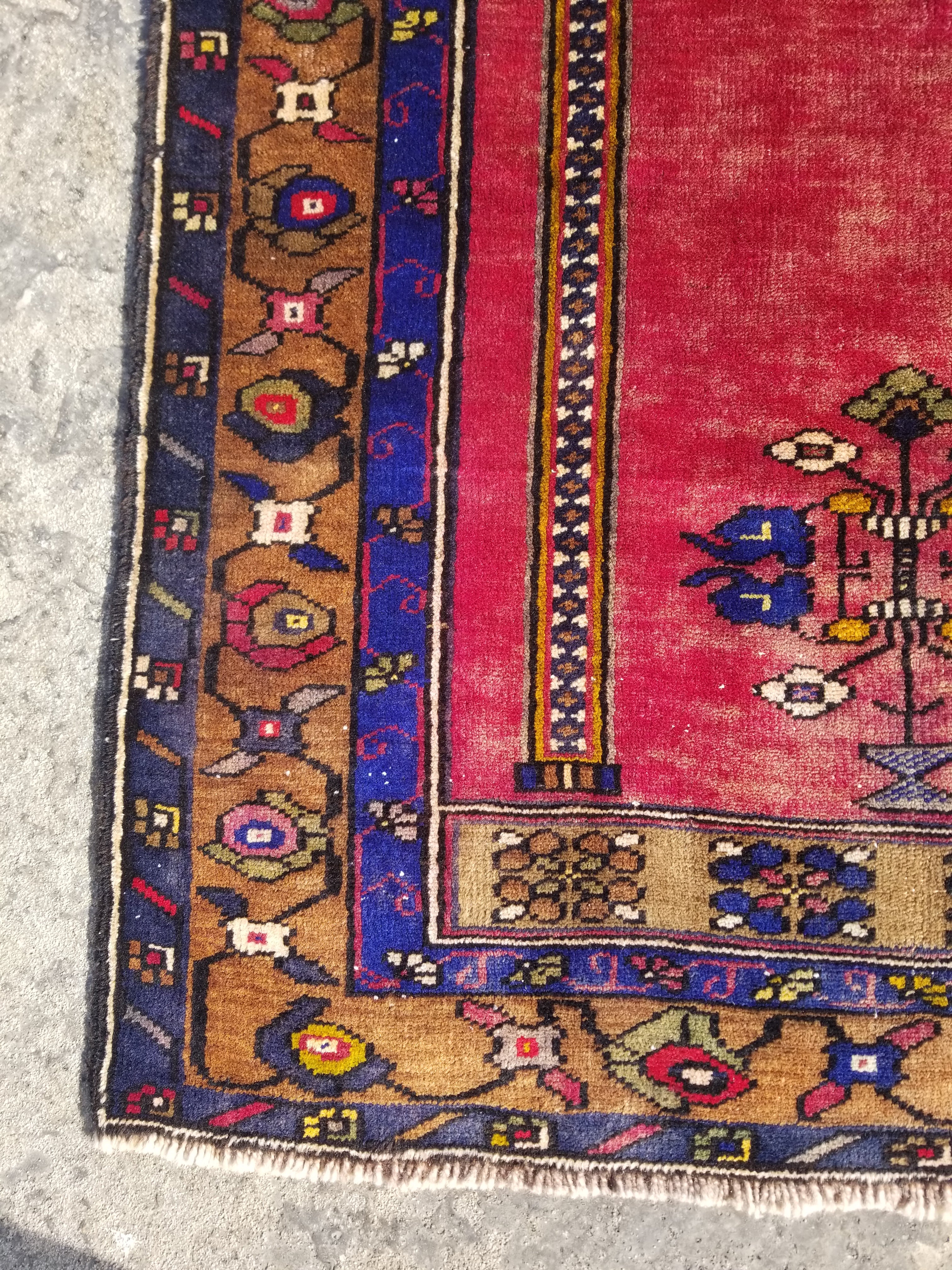 Distressed Vintage Handmade Turkish Anatolian Tribal Wool Prayer Rug 195x104cm