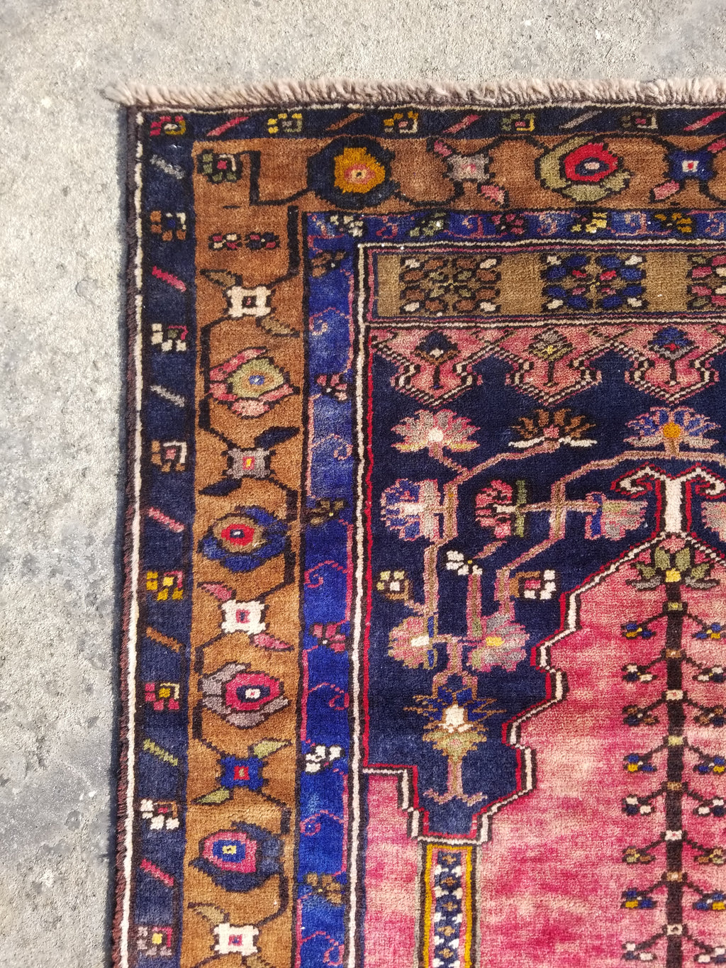 Distressed Vintage Handmade Turkish Anatolian Tribal Wool Prayer Rug 195x104cm