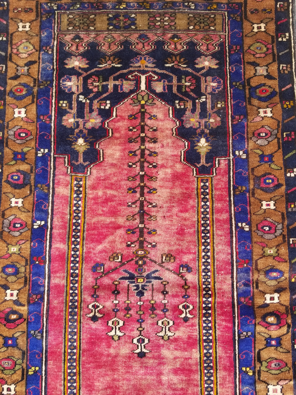 Distressed Vintage Handmade Turkish Anatolian Tribal Wool Prayer Rug 195x104cm