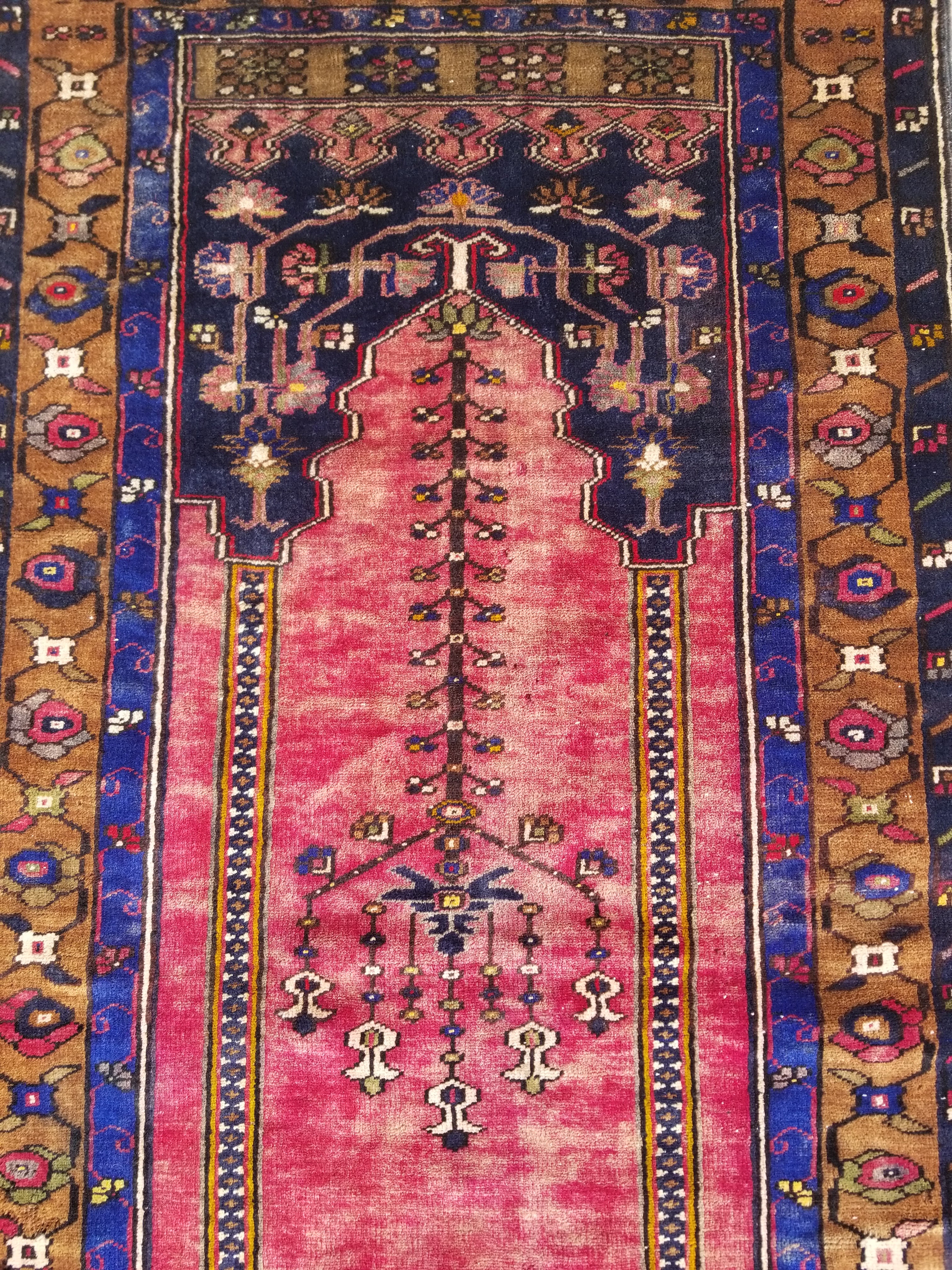Distressed Vintage Handmade Turkish Anatolian Tribal Wool Prayer Rug 195x104cm